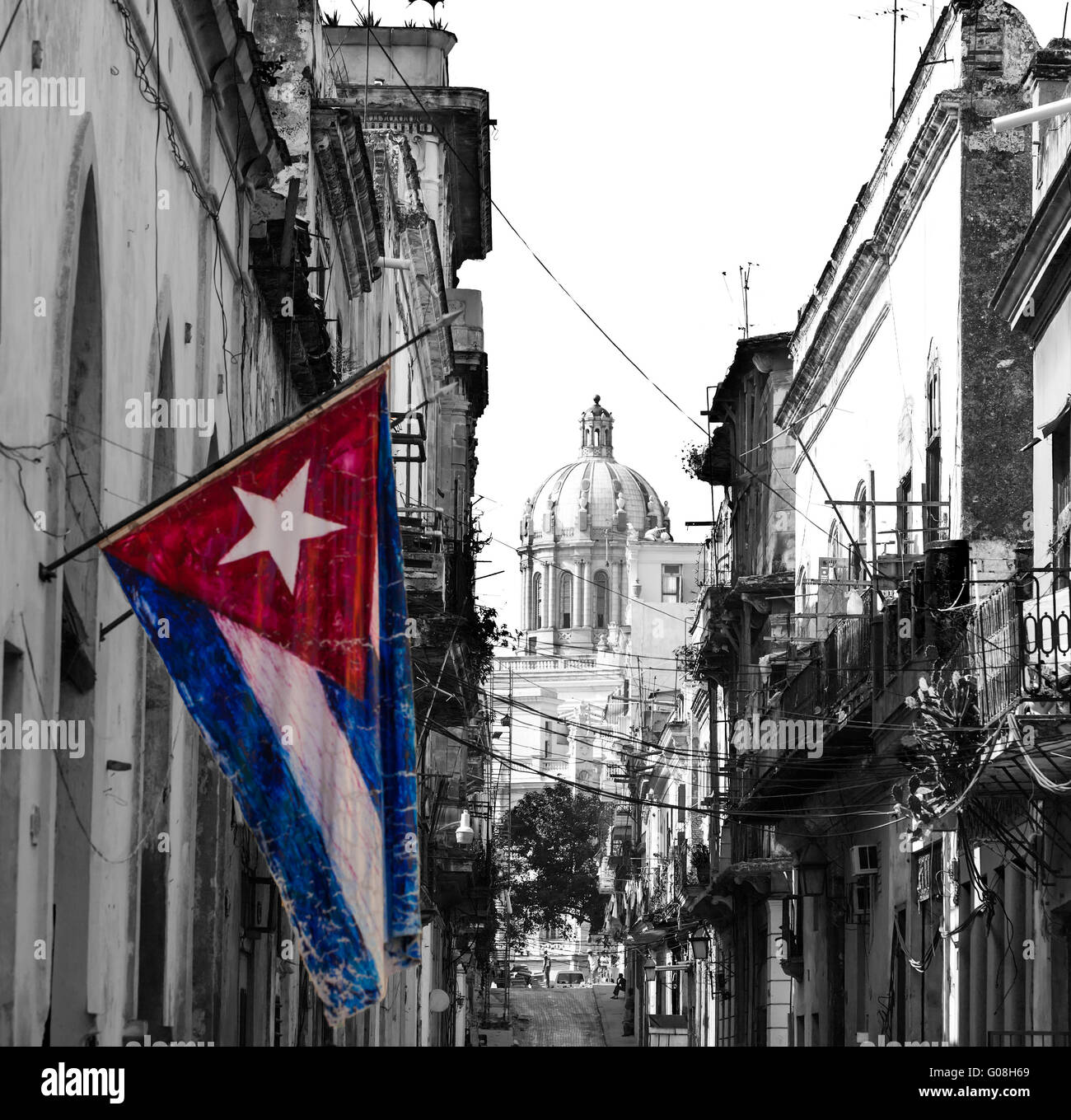 Cuba Havana's Capitol with colored national flag Stock Photo