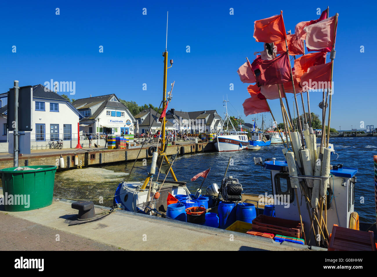 Fishing boats in the harbor on the island of Vitte Stock Photo