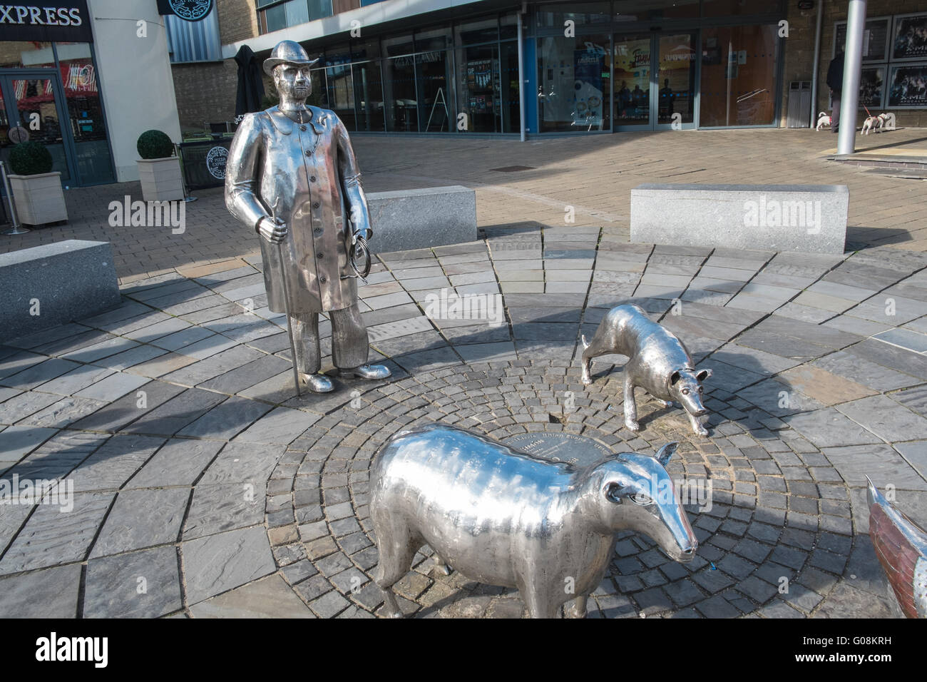 Metal farm sculptures called The Drover in Carmarthen town centre, Carmarthenshire, Wales.Landmark in Carmarthen Stock Photo