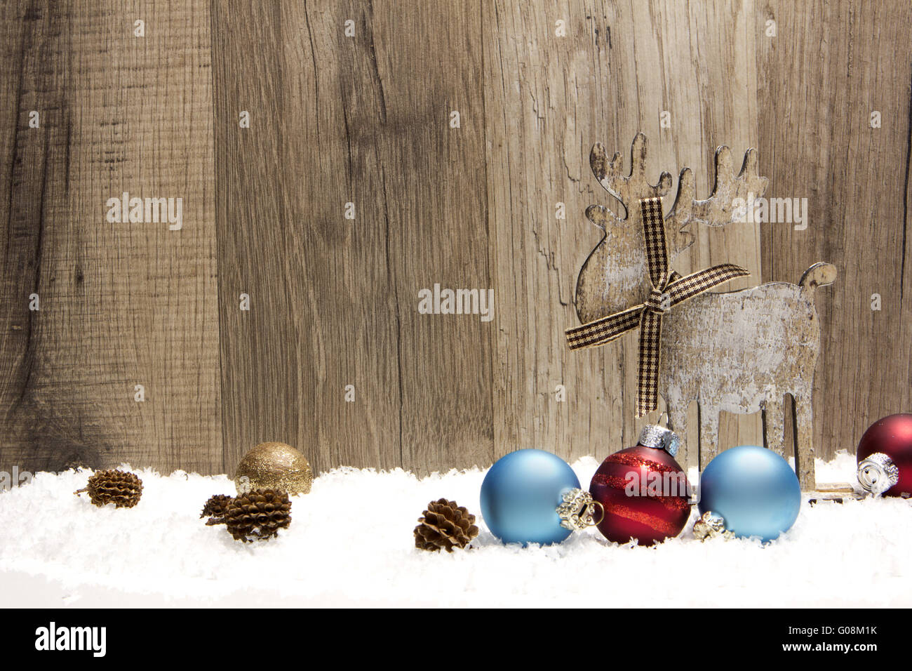 christmas decoration with wood background, snow Stock Photo