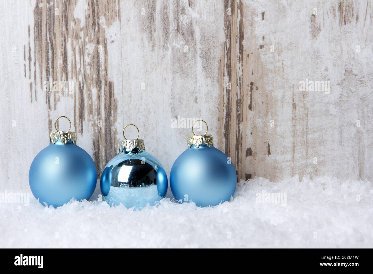 Christmas decoration with wood background, snow Stock Photo