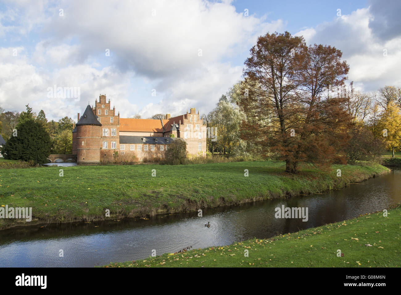 Autumnally atmosphere on the moated castle in Hert Stock Photo