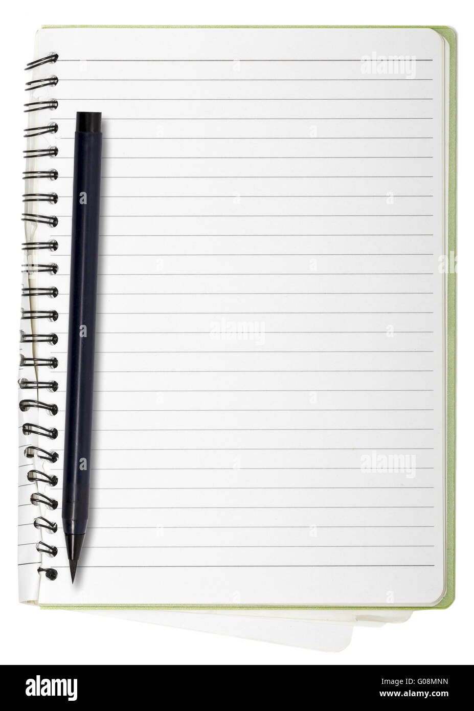 used blank note book with ring binder and japanese brush pen, isolated on white Stock Photo