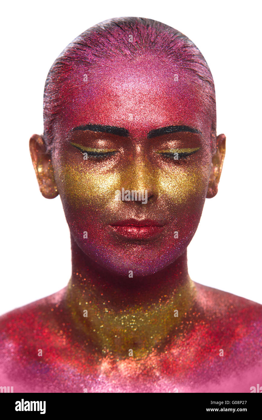 Glitter makeup on a beautiful woman face on a white background Stock Photo Alamy