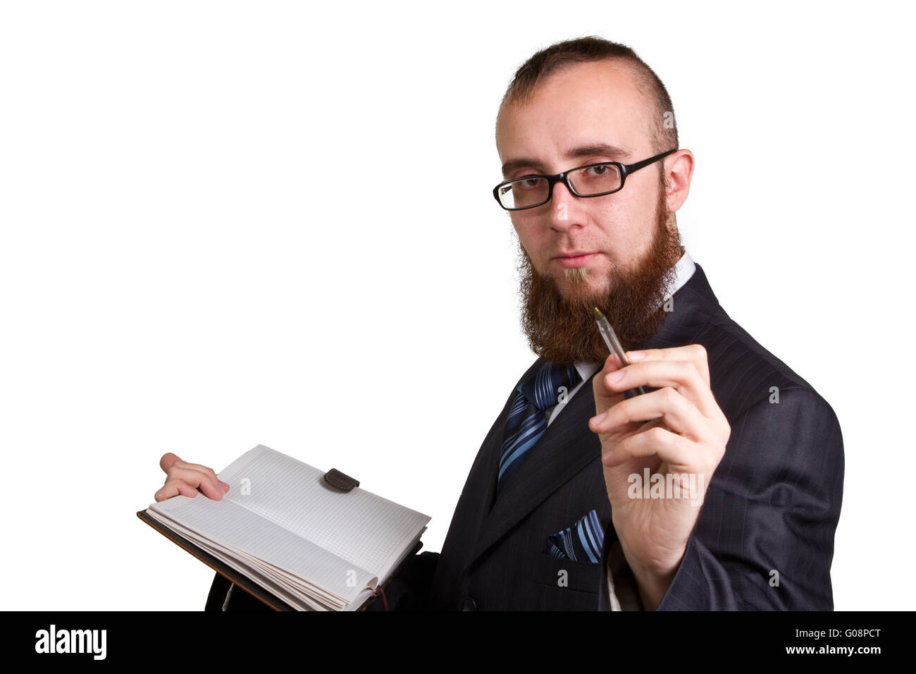 Businessman holding a pen requesting a signature on a document Stock ...