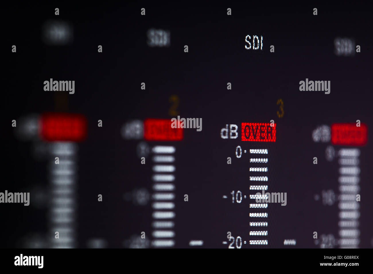 Display of the professional video recorder with warning Over signal
