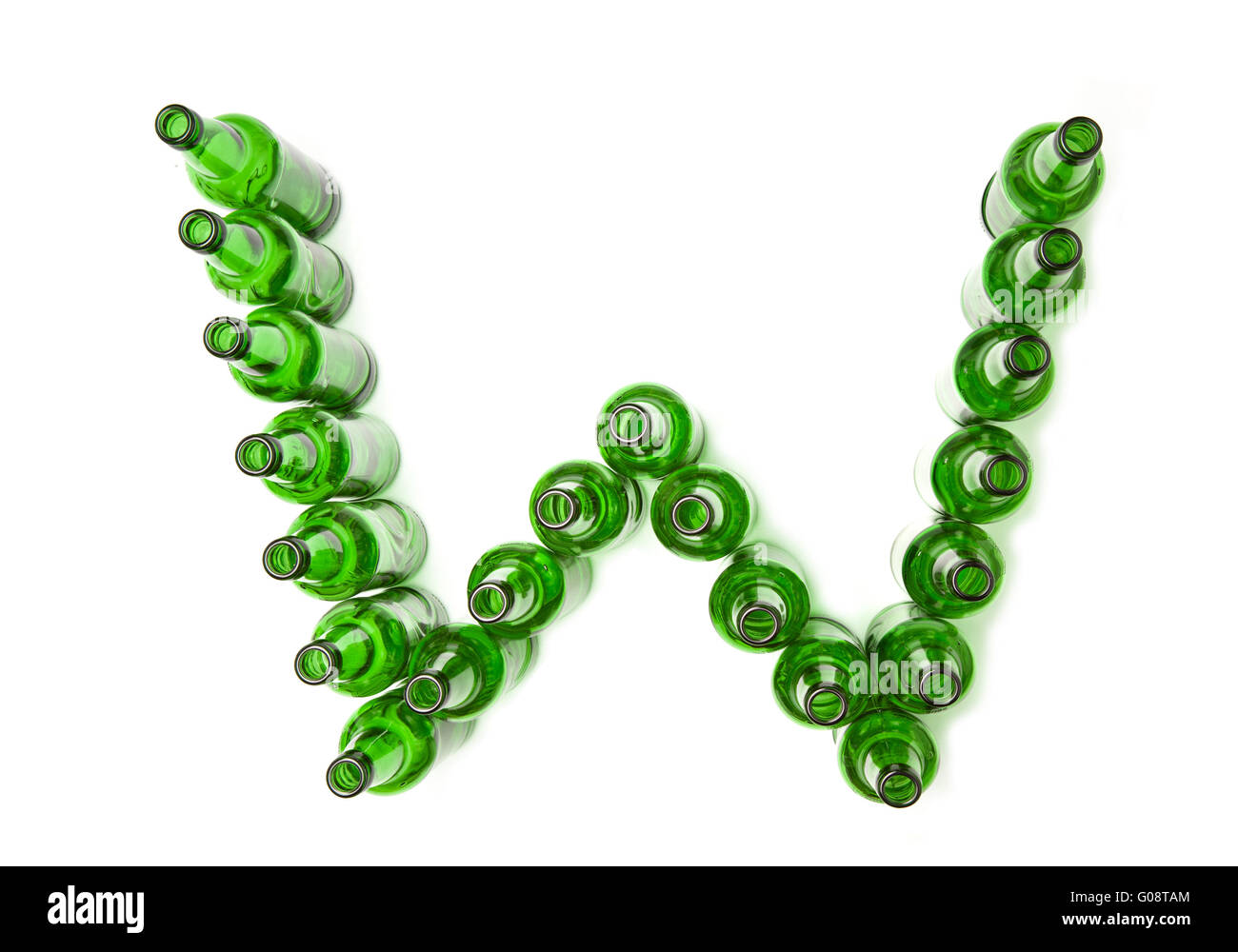The alphabet from glass beer bottles. Letter W Stock Photo - Alamy