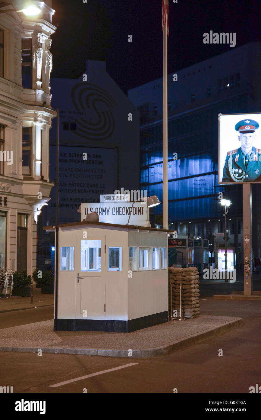 Control point Checkpoint Charlie in Berlin, German Stock Photo