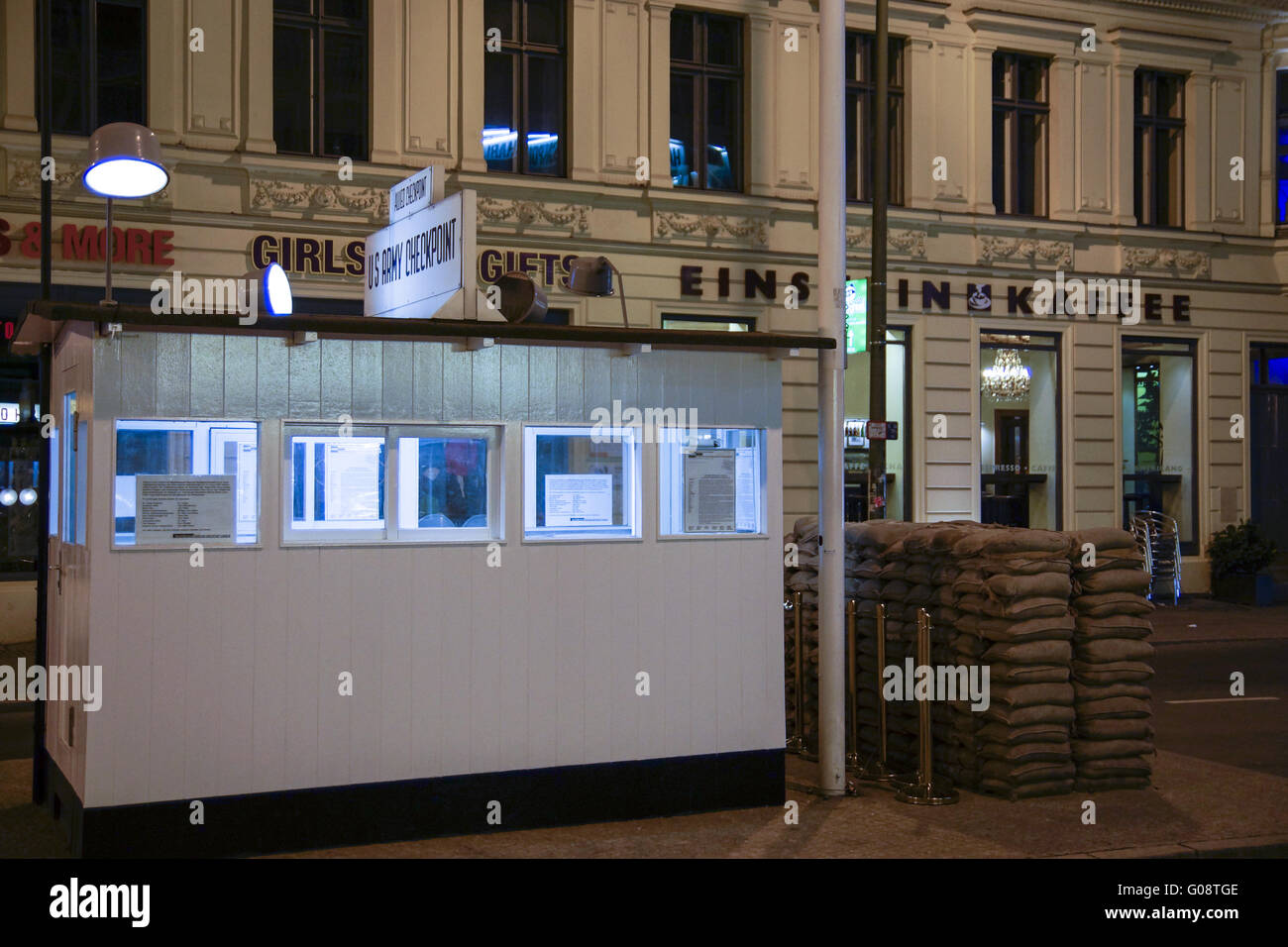 Control point Checkpoint Charlie in Berlin, German Stock Photo