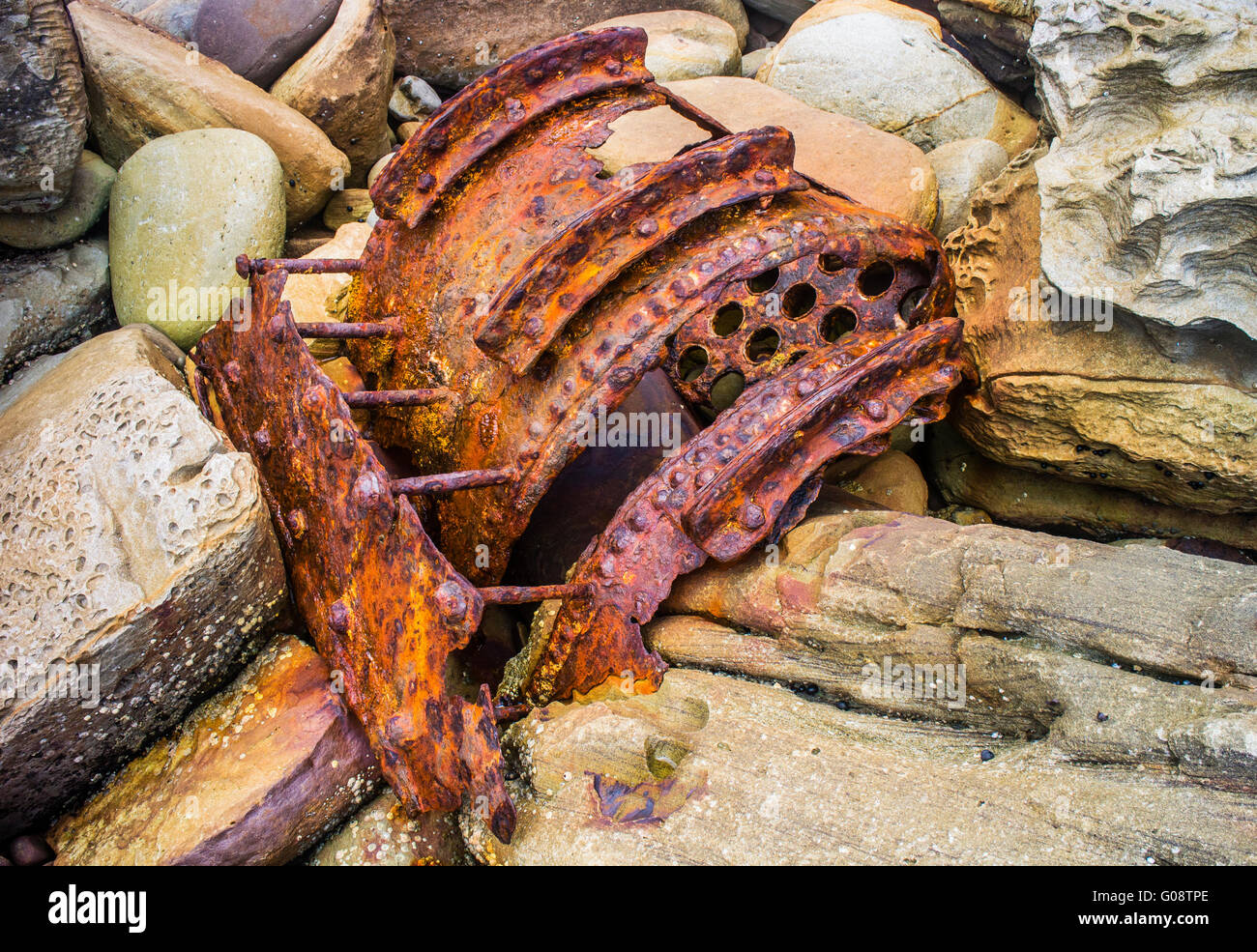 Australia, New South Wales, Central Coast, Bouddi National Park, rusty remains of the Maitland shipwreck Stock Photo