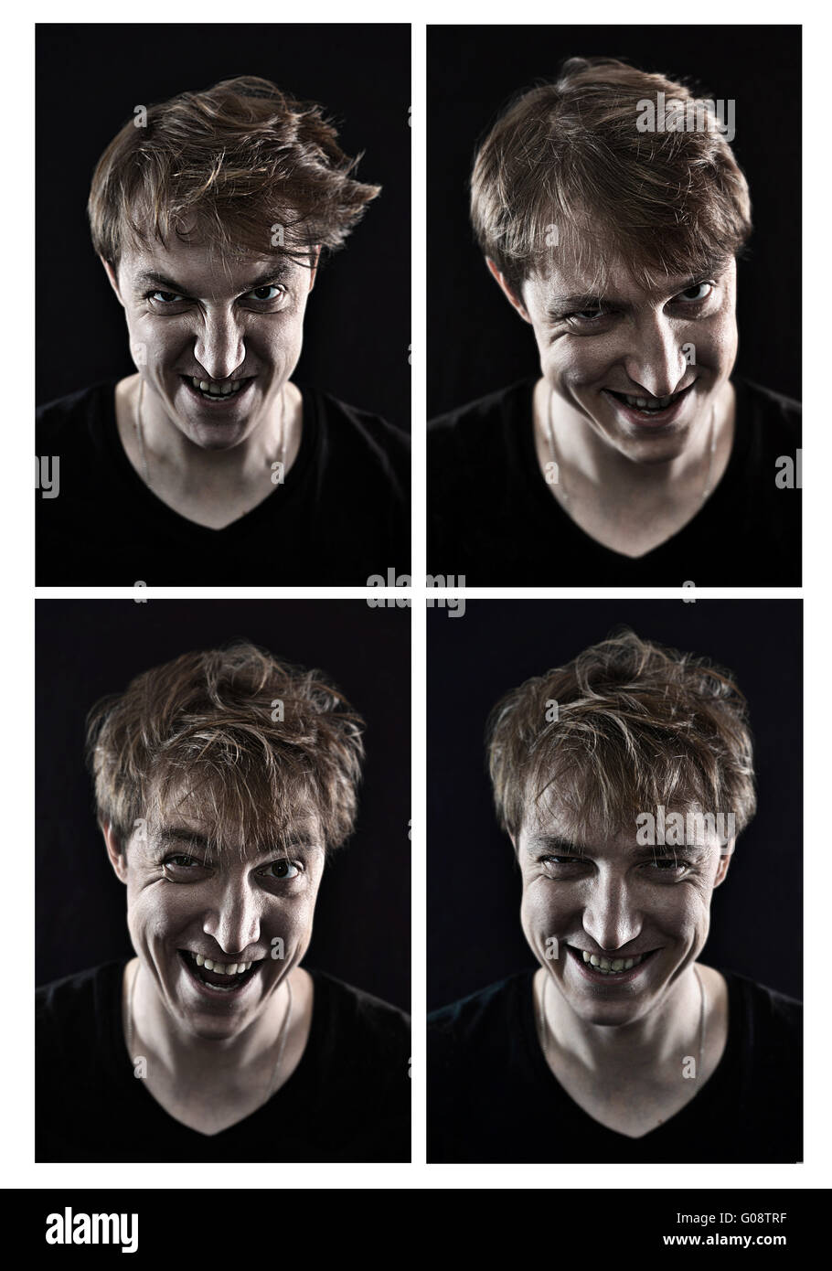 collage of crazy young man emotions Stock Photo