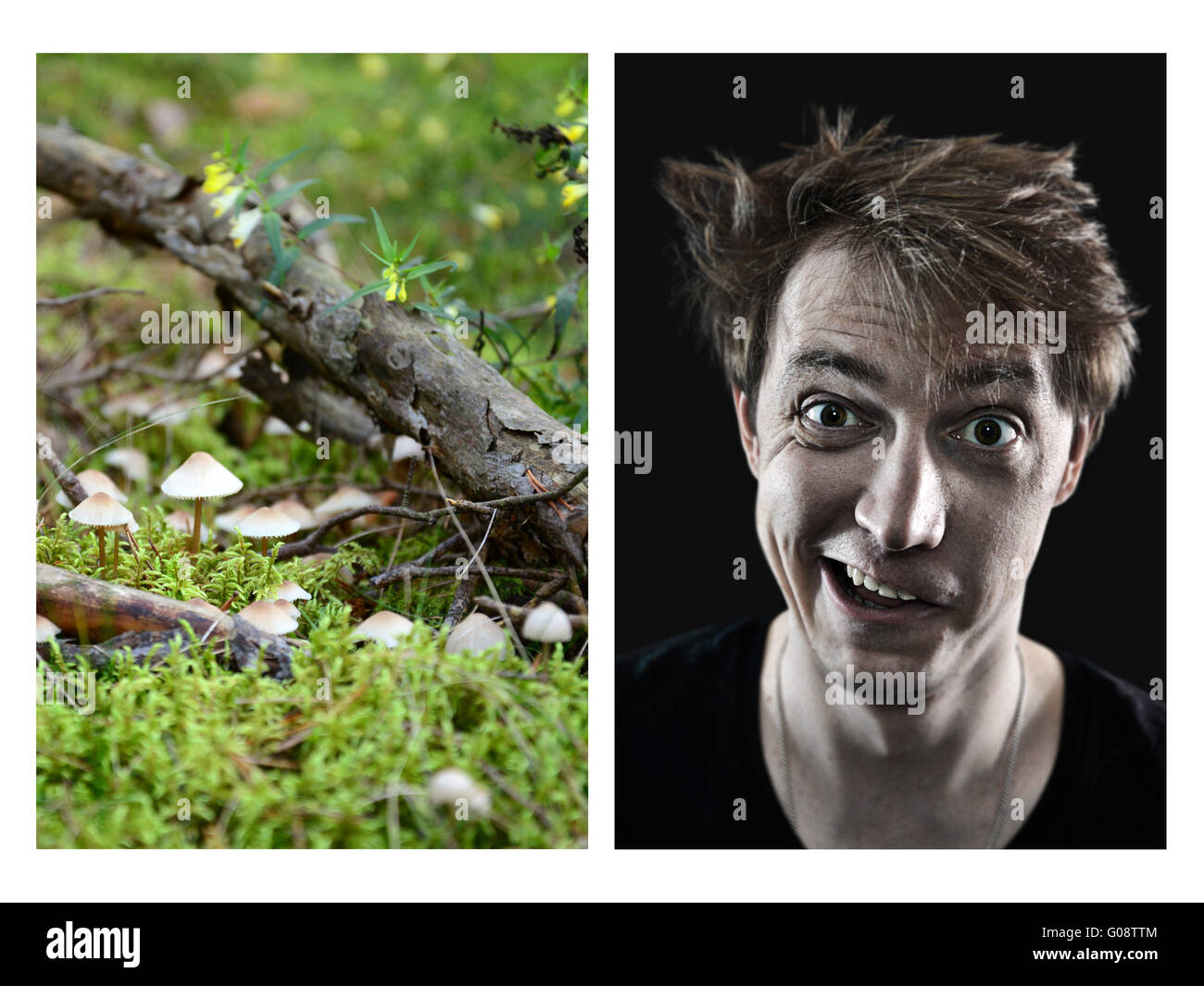funny theme of a crazy man on drugs Stock Photo