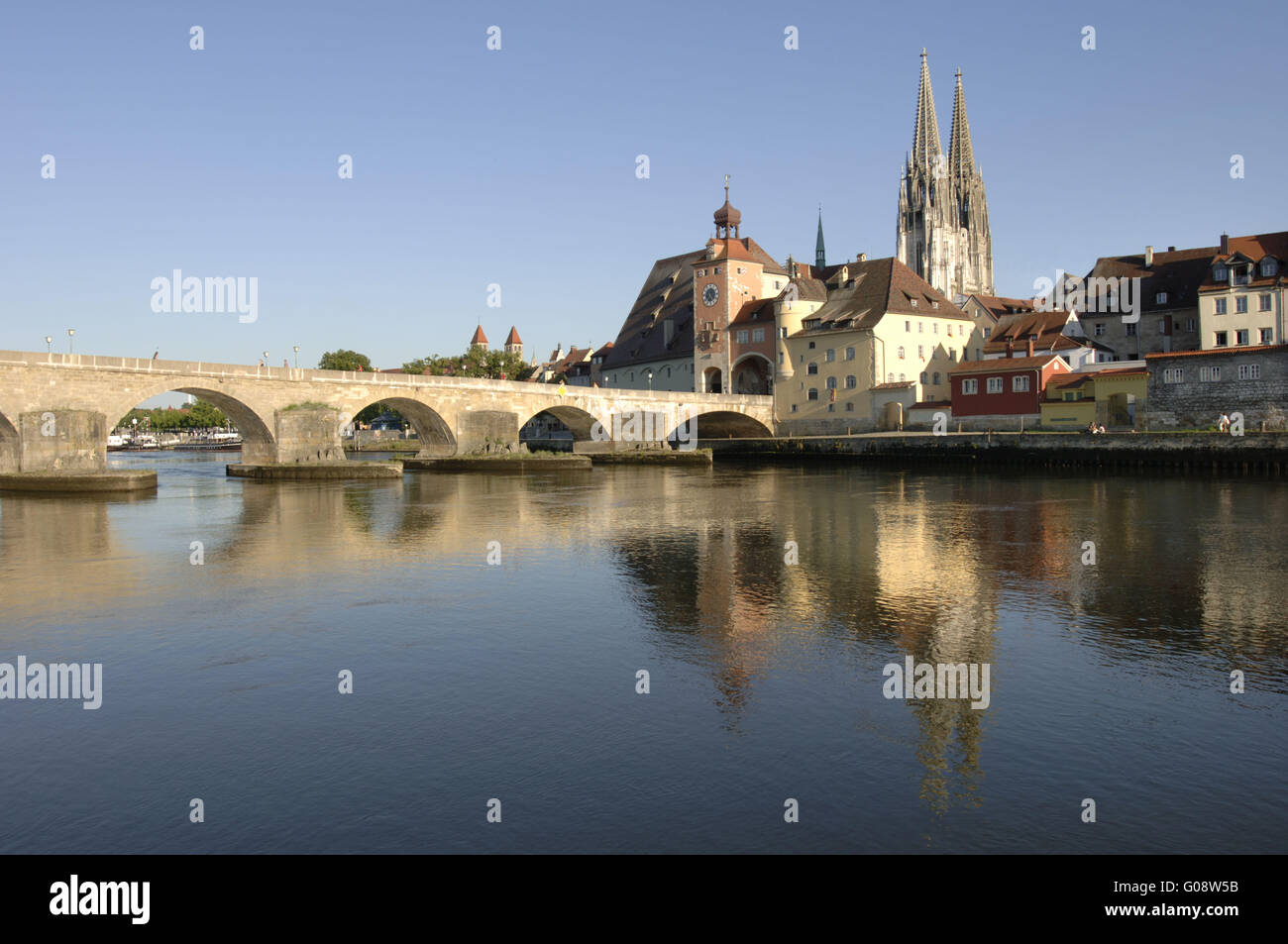 german city regensburg with bridge and cathedrale Stock Photo