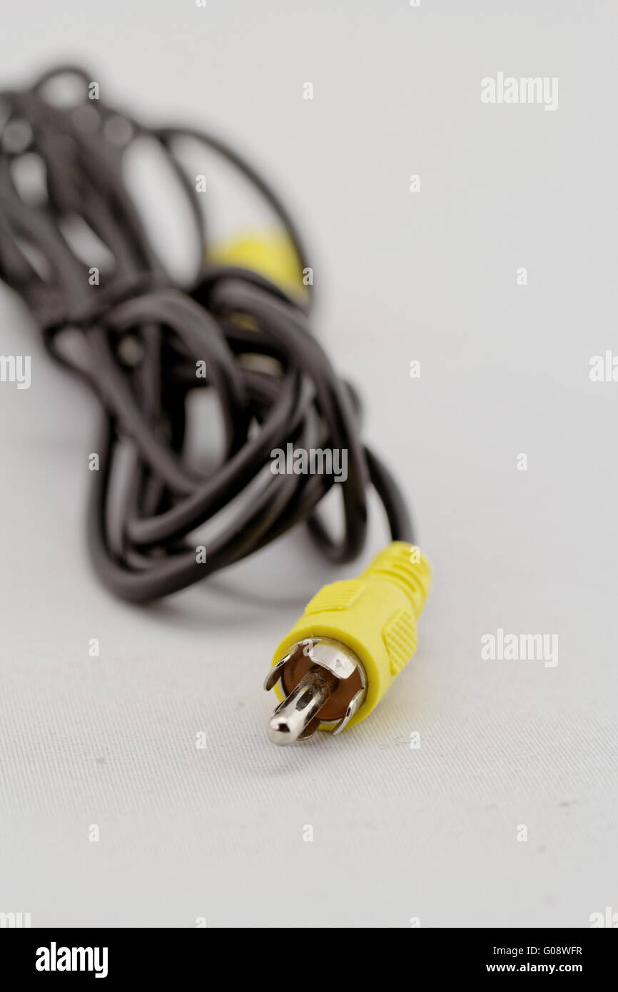 only yellow video RCA cable on a white background Stock Photo Alamy