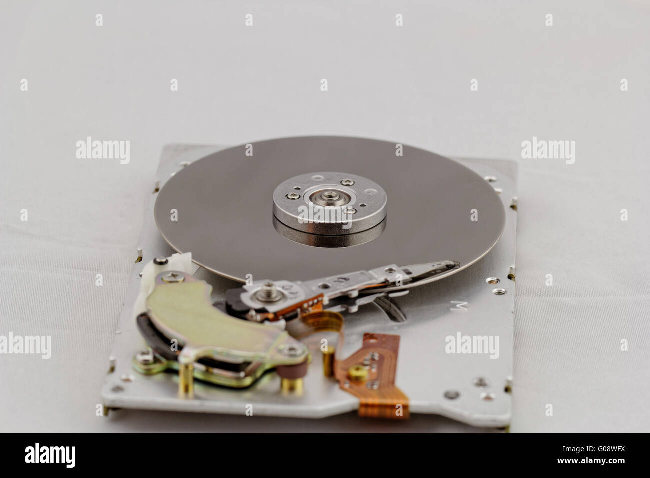 Open computer hard drive on white background (HDD Stock Photo