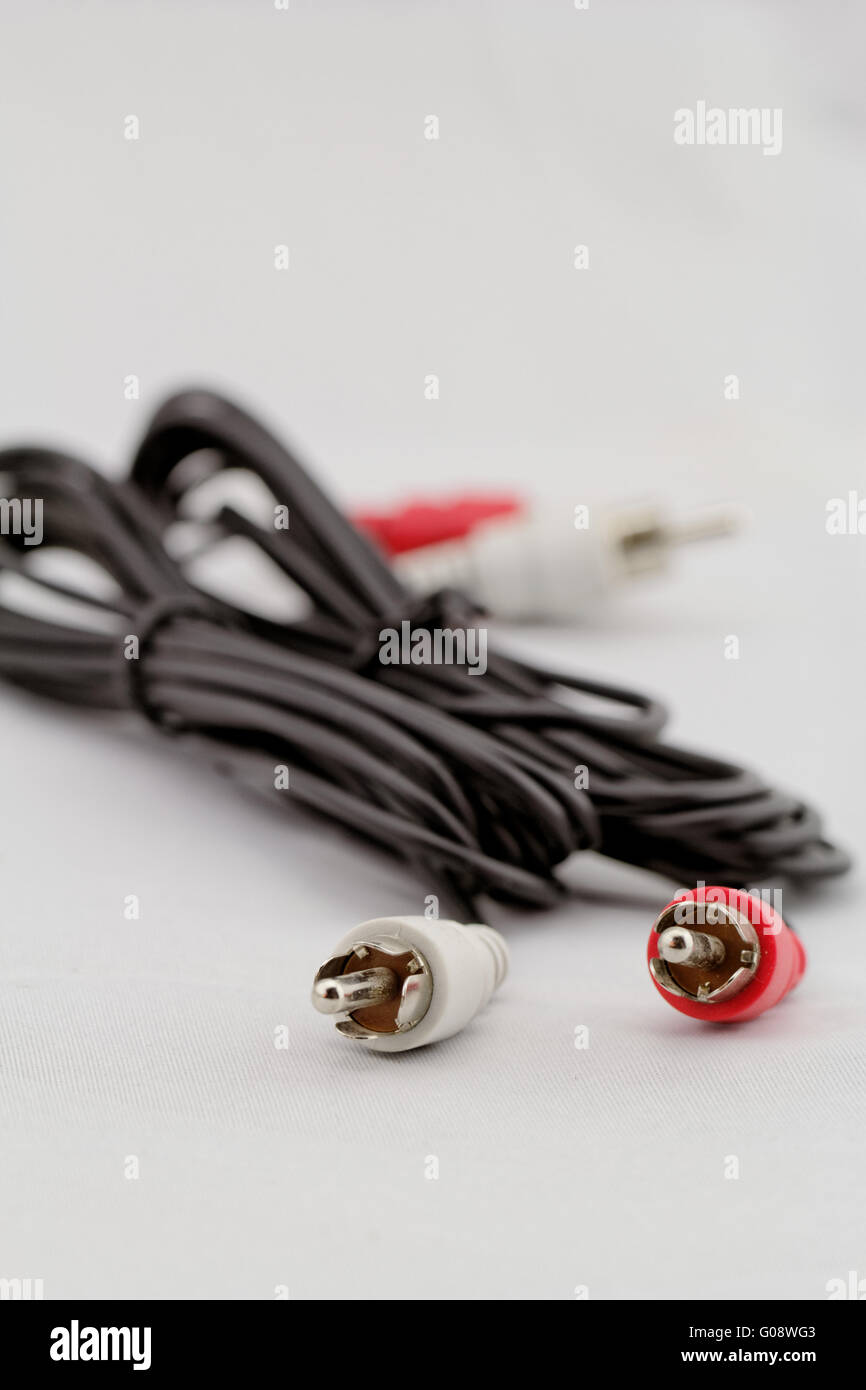Left-right audio RCA cable on a white background (red white Stock Photo -  Alamy