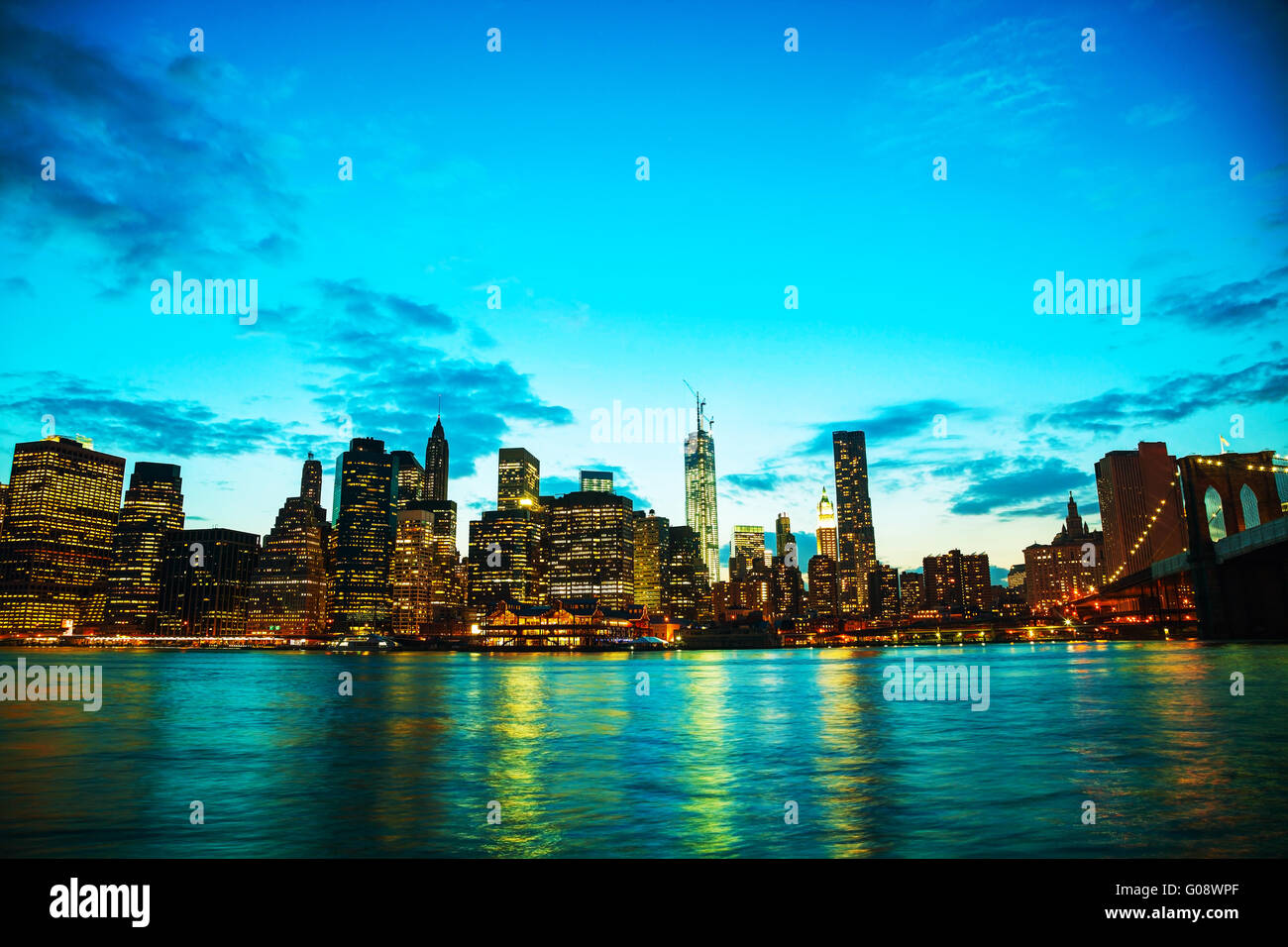 New York City cityscape in the evening at sunset Stock Photo - Alamy