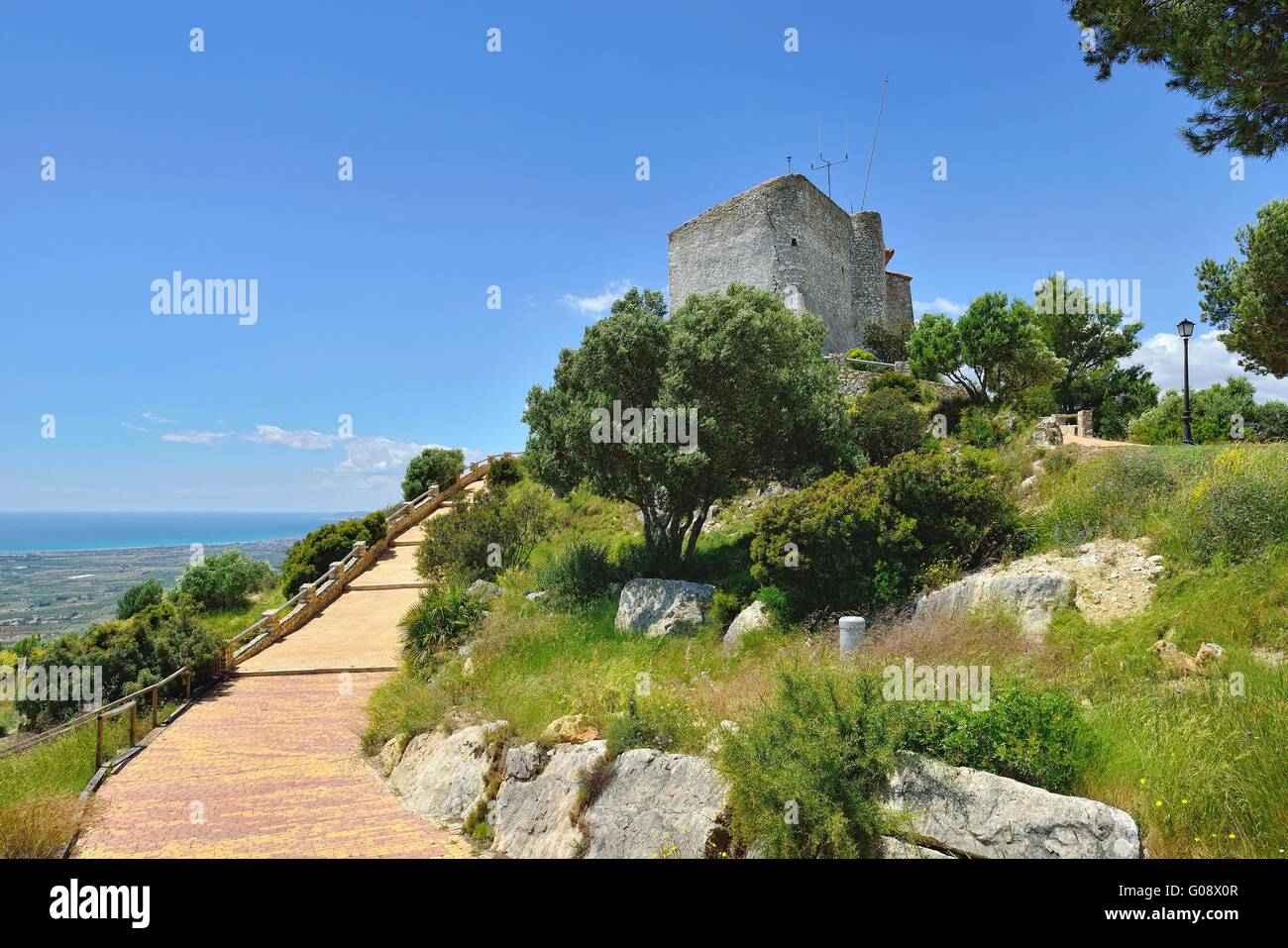 landscape with monastery and mountains in Spain. Stock Photo