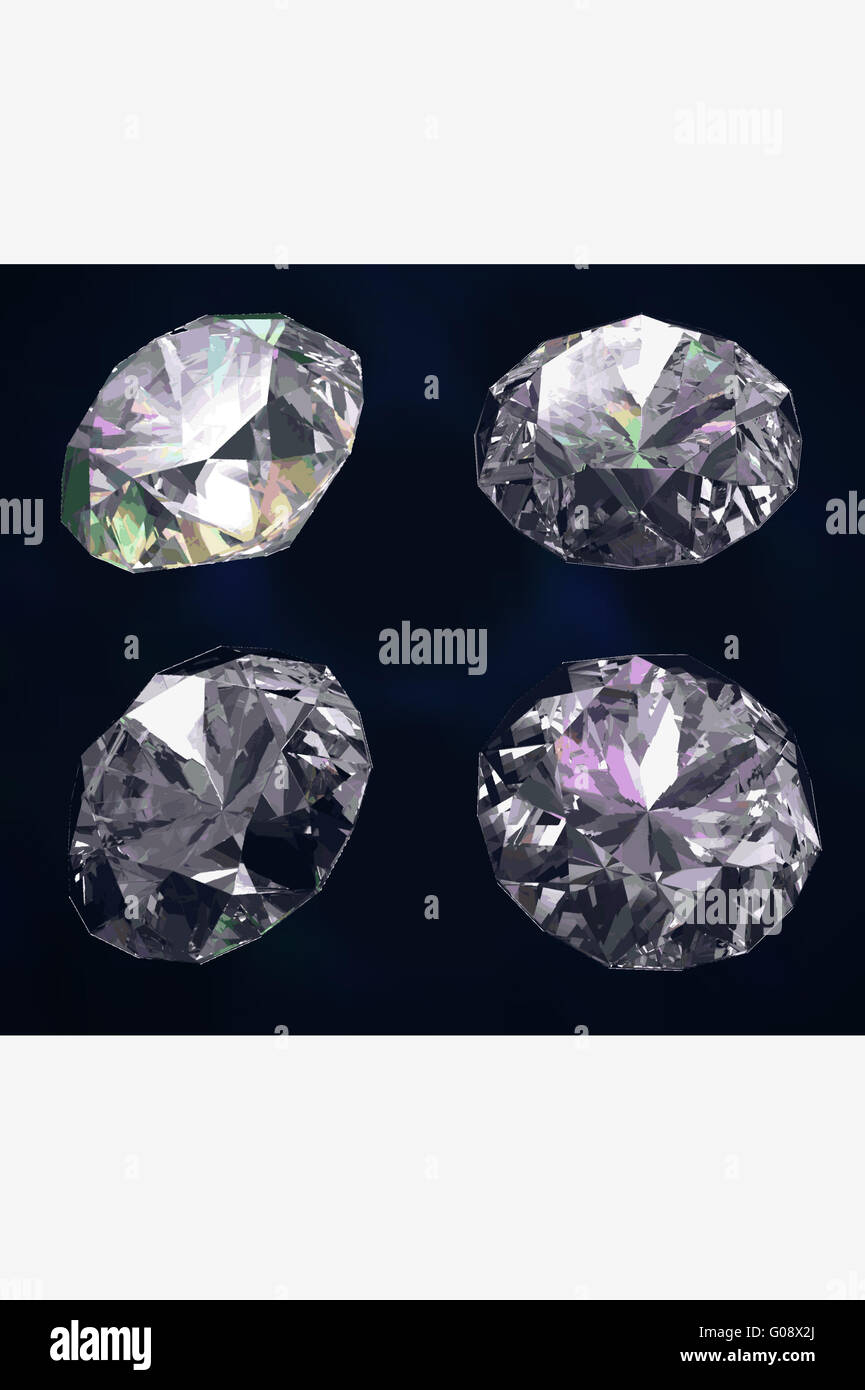 Set of four colored gems isolated on dark blue Stock Photo