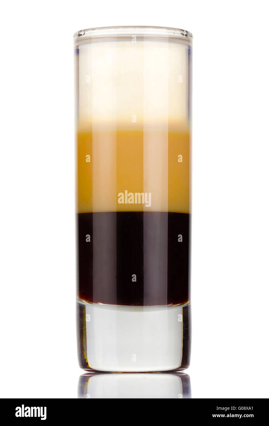 Shot three layers alcohol cocktail isolated on white Stock Photo Alamy