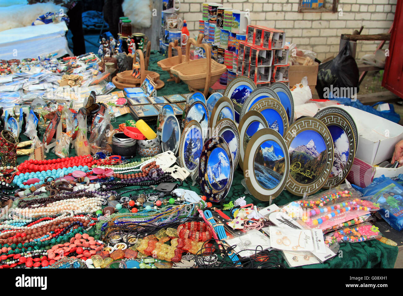 Souvenir products on a small counter with symbols Stock Photo Alamy
