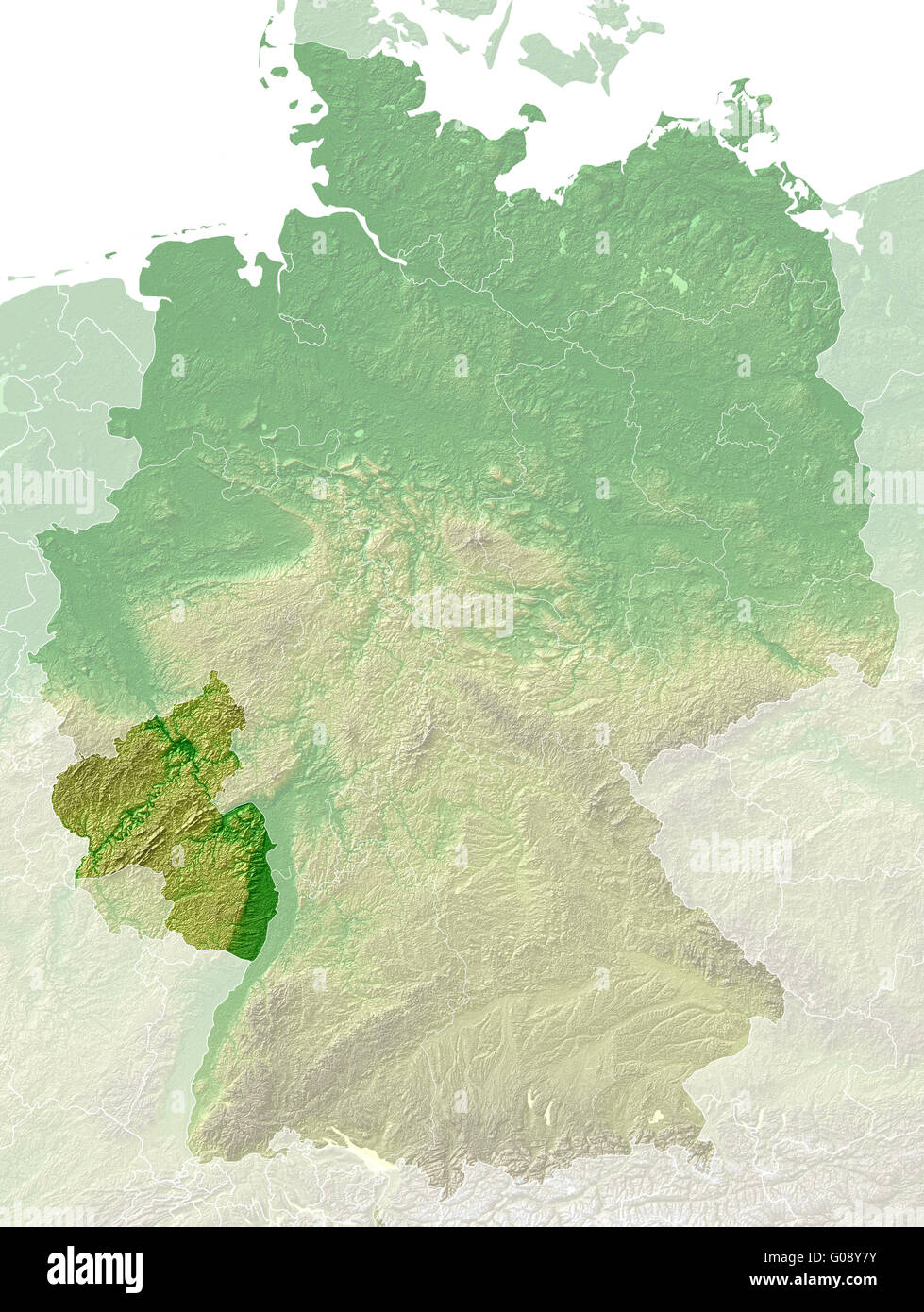 Rhineland-Palatinate - topographical relief map Stock Photo