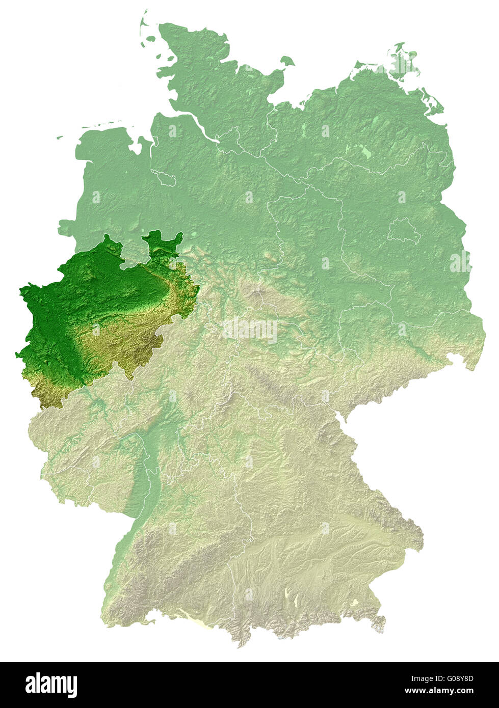 North Rhine-Westphalia - topographical relief map Stock Photo