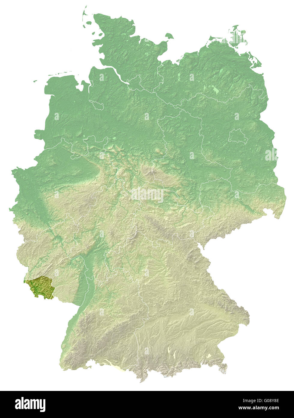 Saarland - topographical relief map Germany Stock Photo