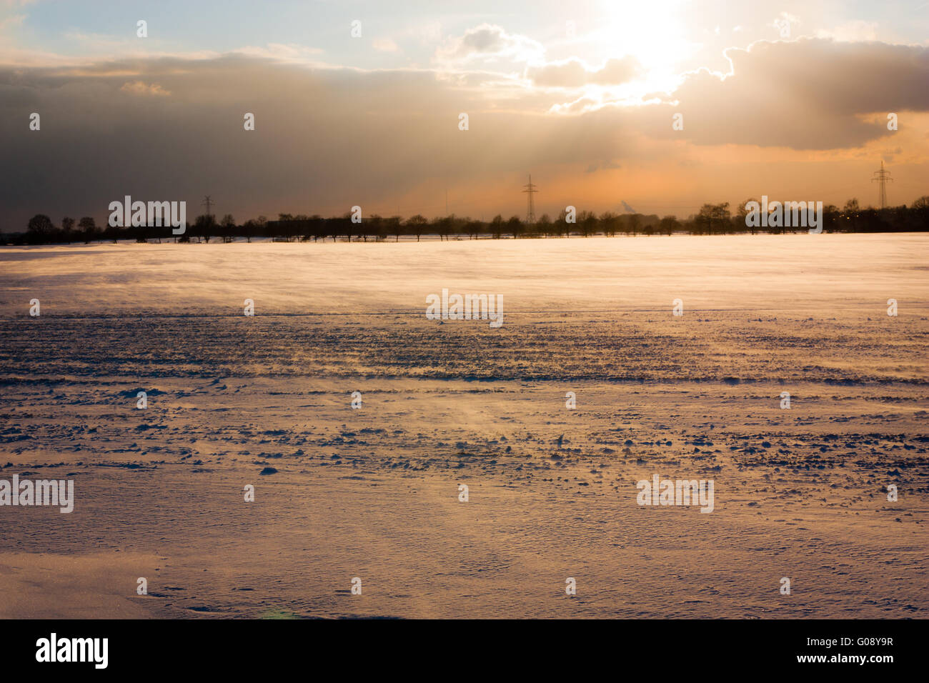 Snowdrift at sunset Stock Photo