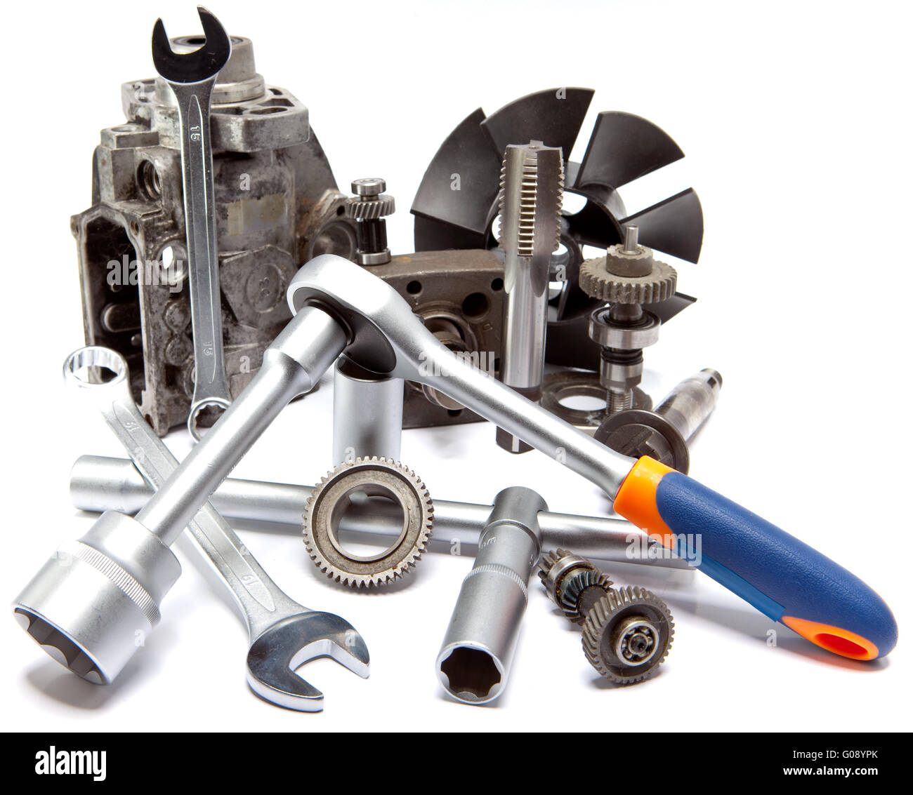 part of car high pressure pump and the tool for r Stock Photo Alamy