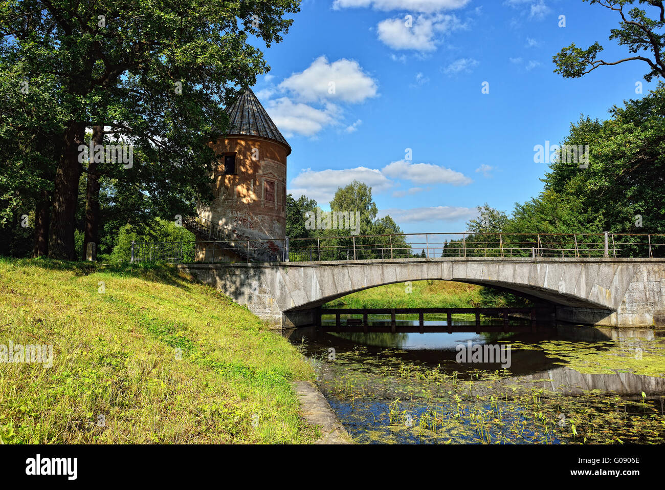 Summer landscape of the Pavlovsk garden, Pil-Tower pavilion Stock Photo ...