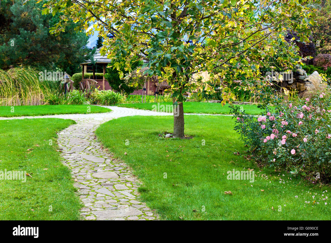 Stone Pathway in the garden Stock Photo