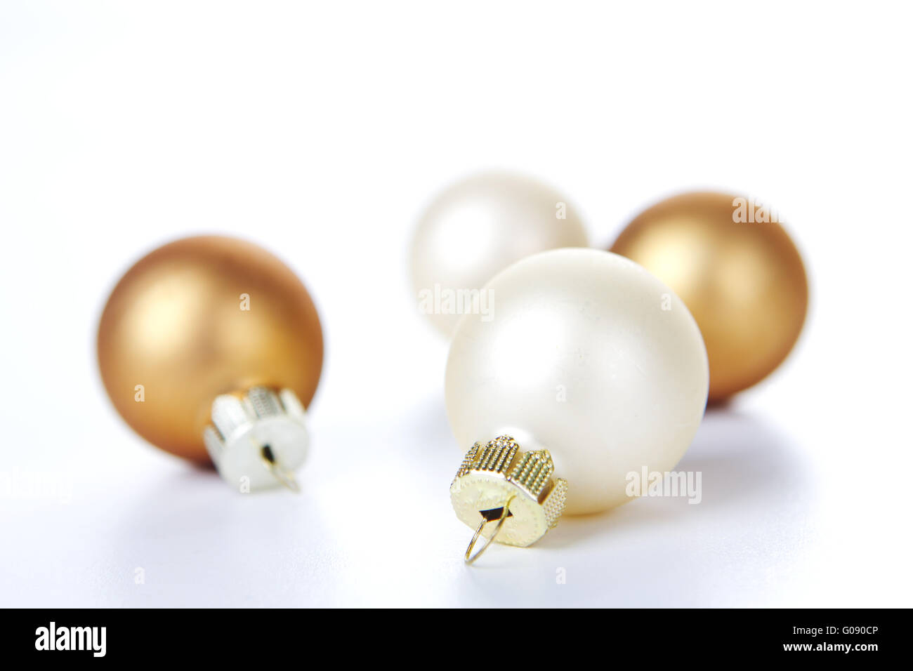 Christmas balls white and brown white background Stock Photo