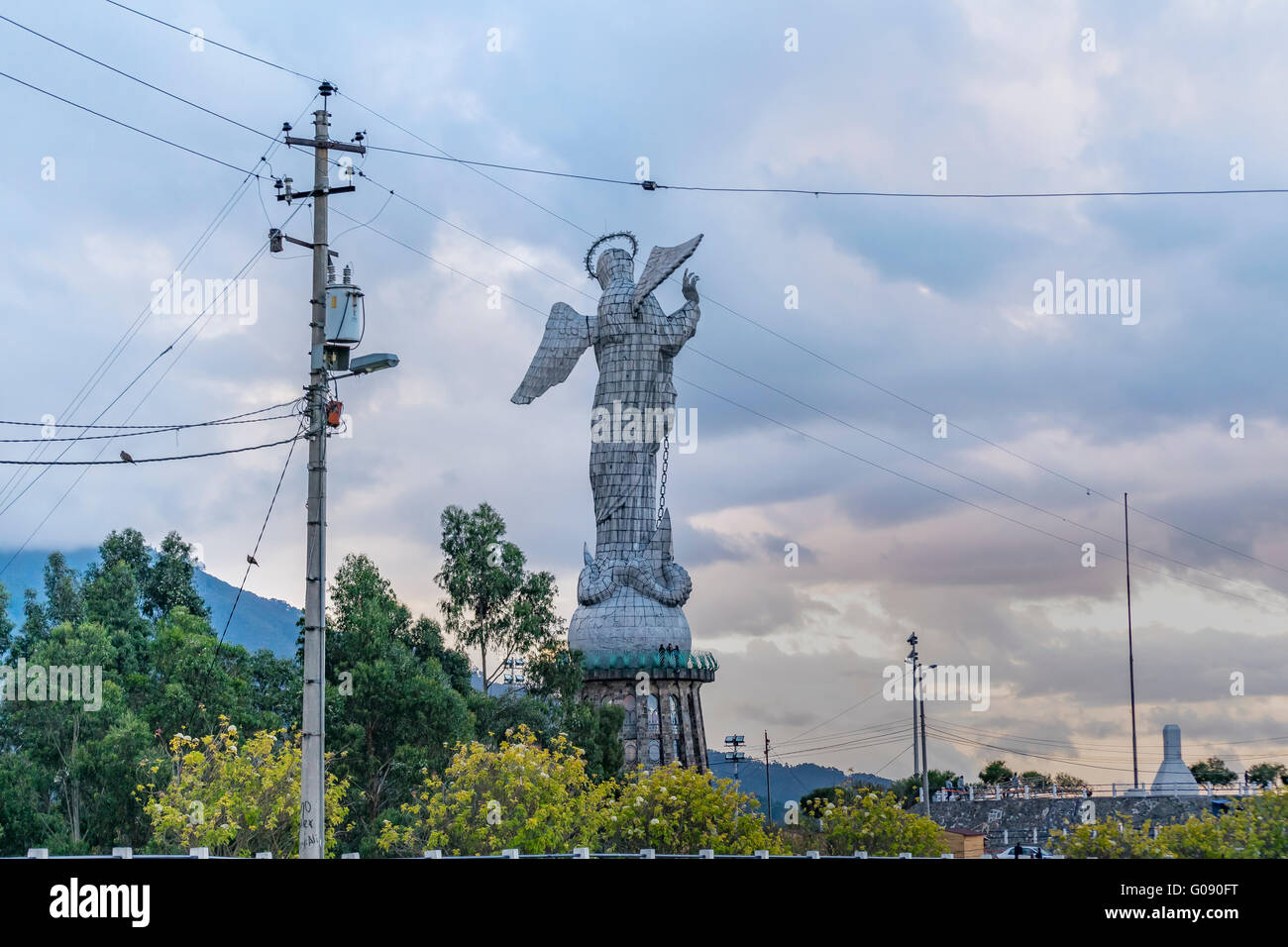 Panecillo virgin or quito virgin which is a monument in honor of the Immaculate Virgin Mary located in the top of a hill in Quit Stock Photo