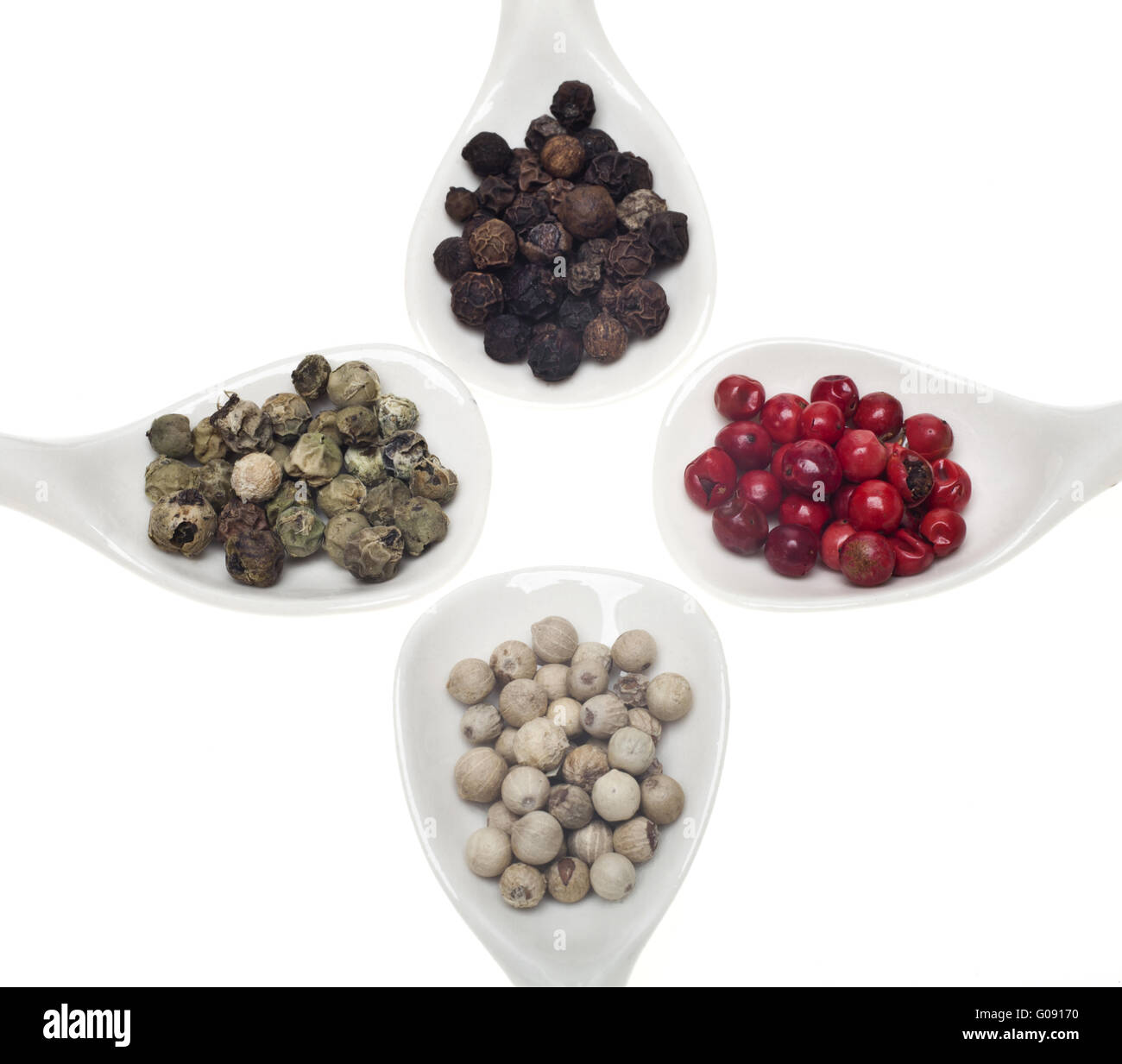 Four different kinds of peppercorns Stock Photo Alamy