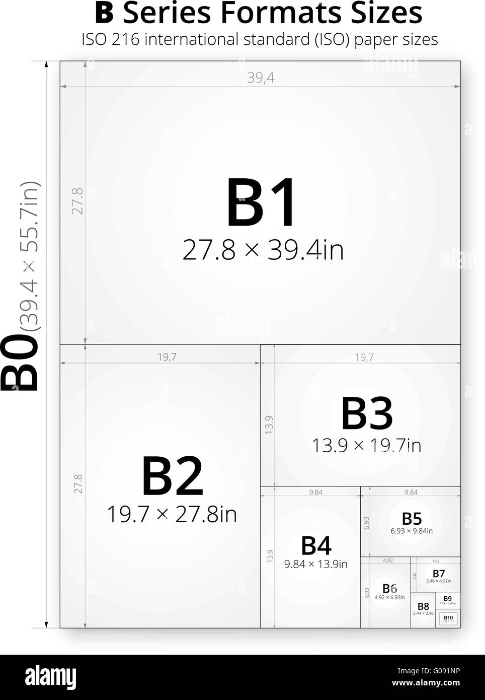 Size of format B paper sheets Stock Vector