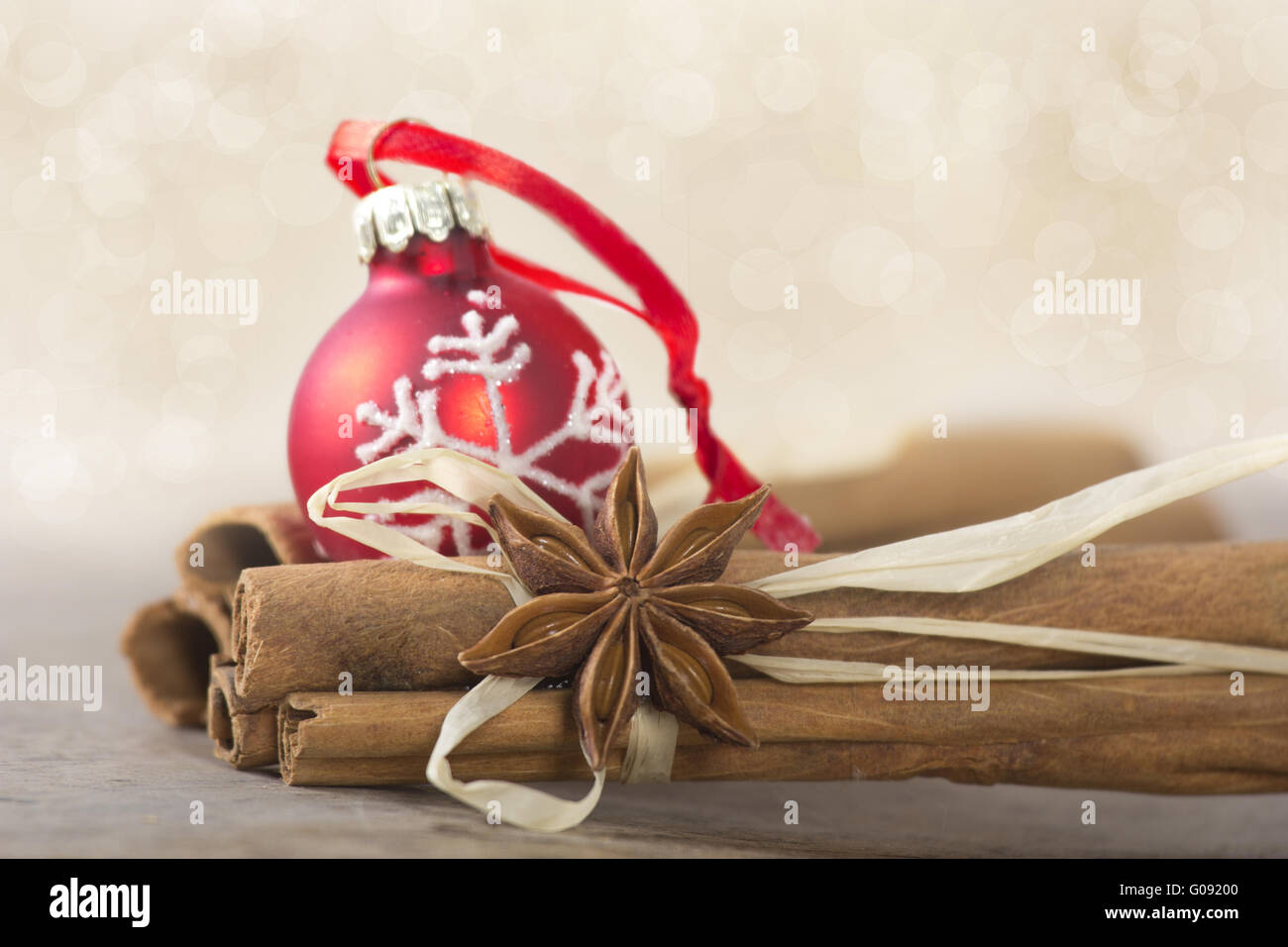 christmas, decoration with red christmas bauble Stock Photo
