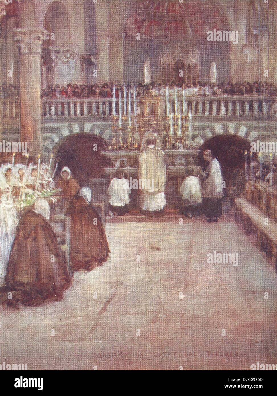 FIESOLE: First communion of the Children, in the Cathedral. Italy, print 1905 Stock Photo