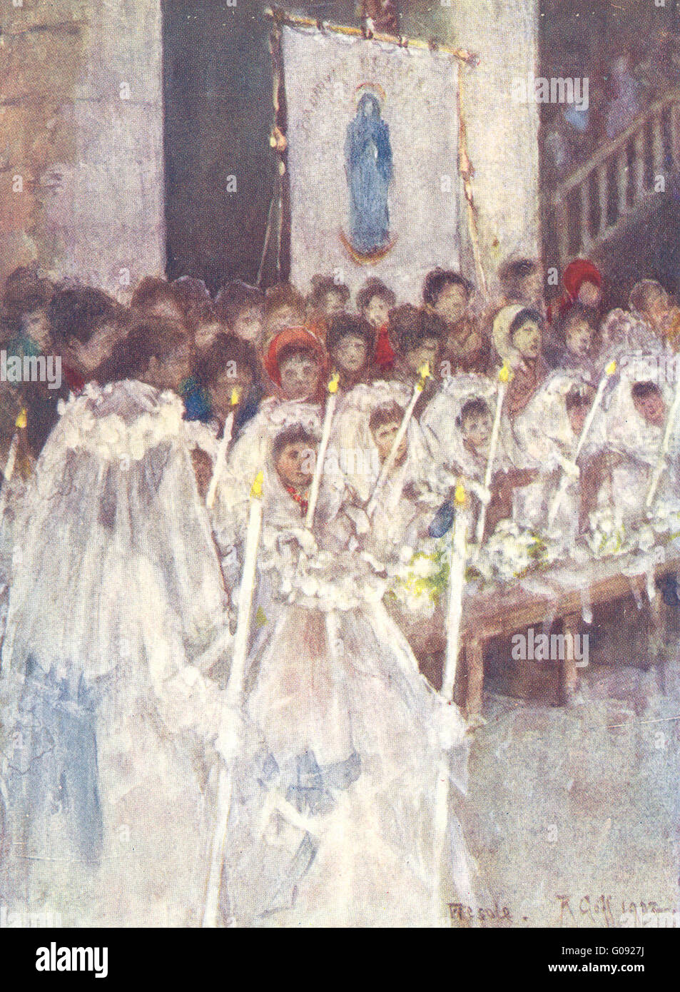 FIESOLE: A First Communion in the Cathedral. Italy, antique print 1905 ...