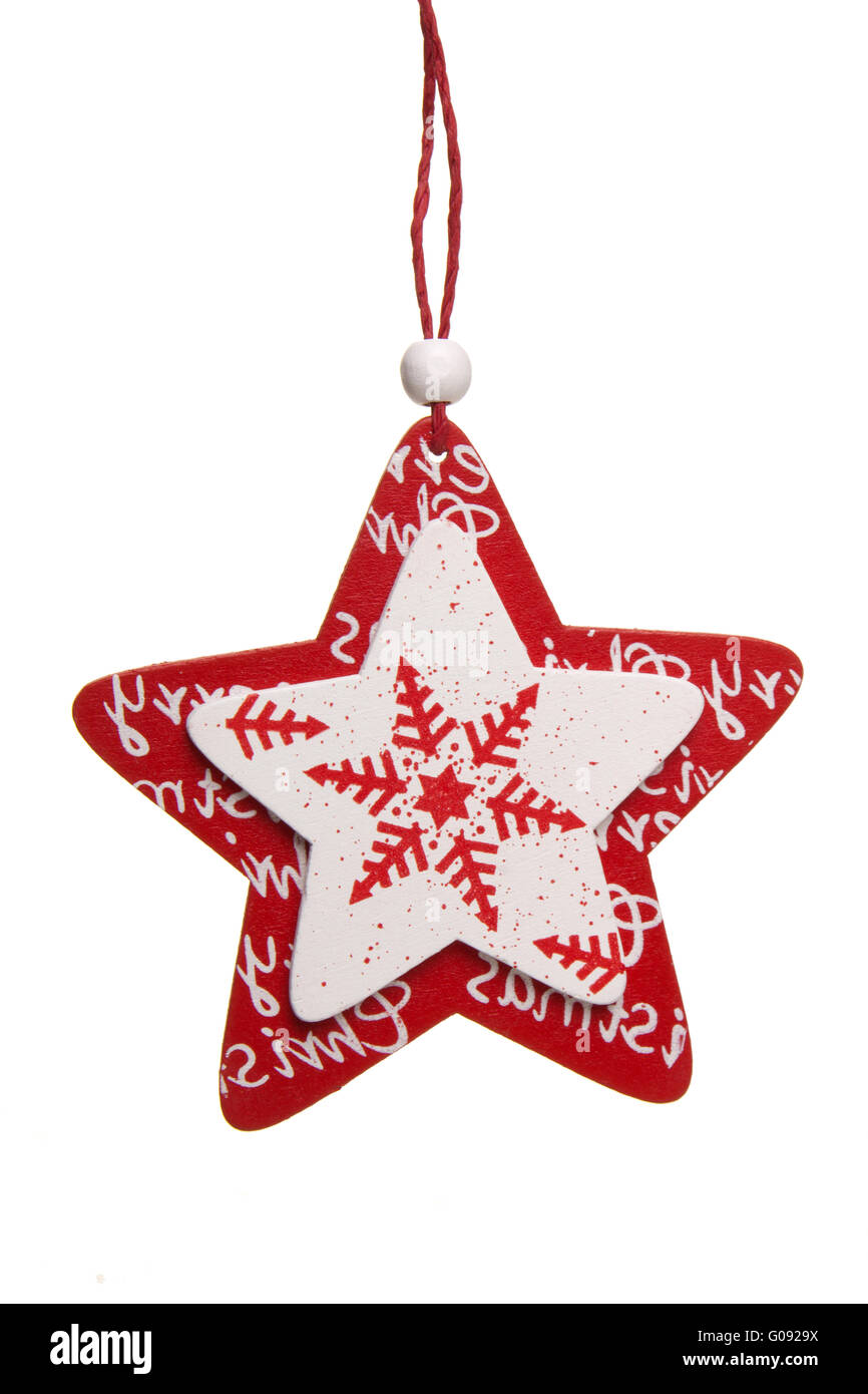 red christmas star with white pattern on white Stock Photo