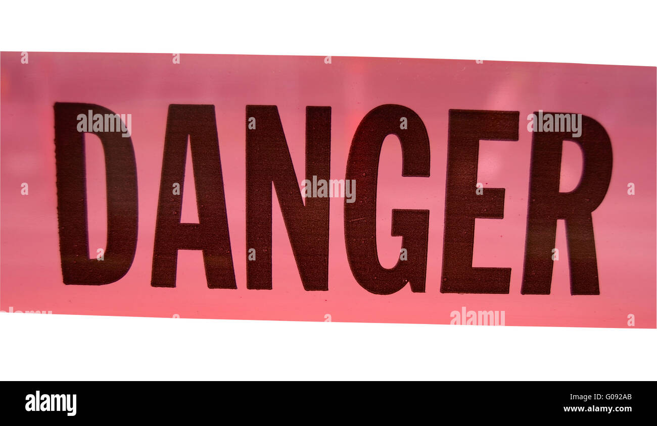 Isolation Of A Bright Pink Plastic Danger Sign With Clipping Path Stock Photo