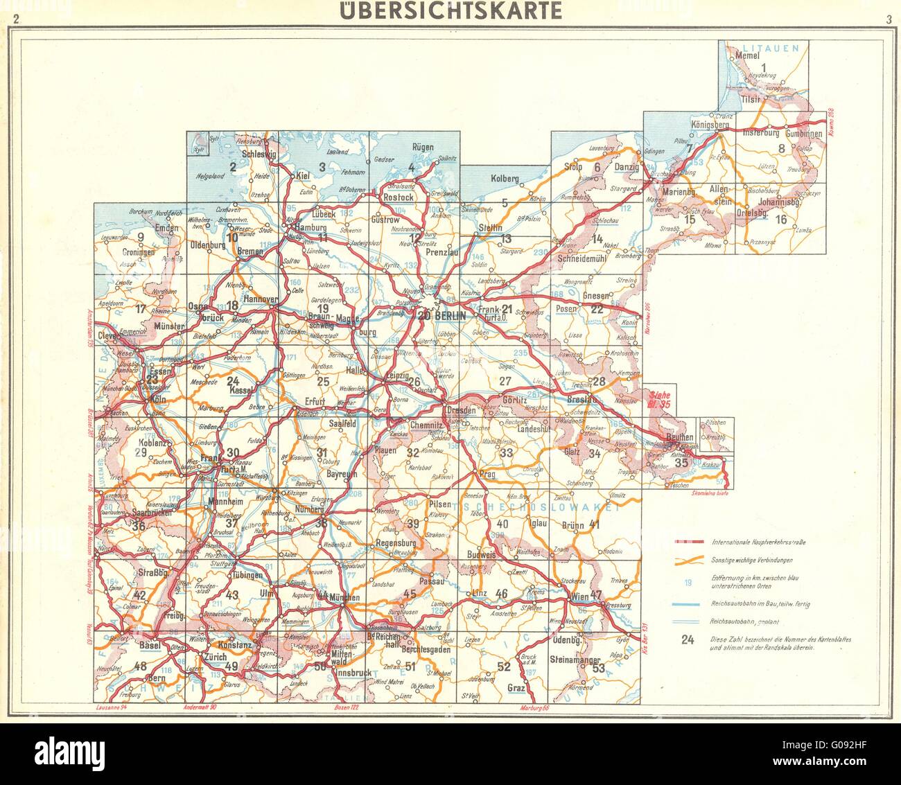 Ubersichtskarte - 1936 Vintage Map of Germany