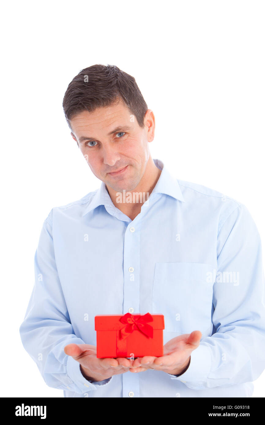 Man holding a red Valentines or Christmas gift Stock Photo
