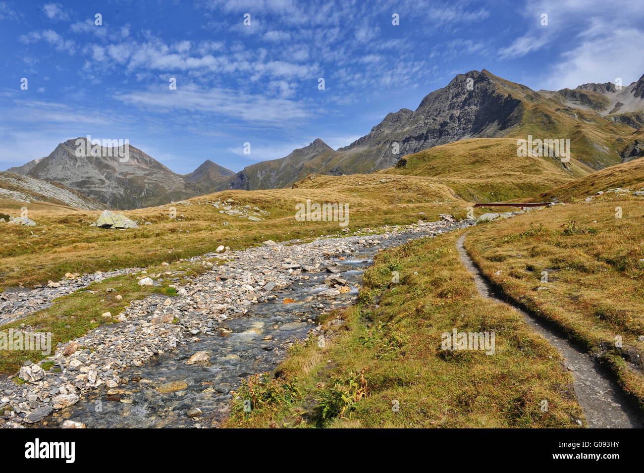 The Alps Rivers Panorama of Alps: mountains and rivers Stock Photo - Alamy