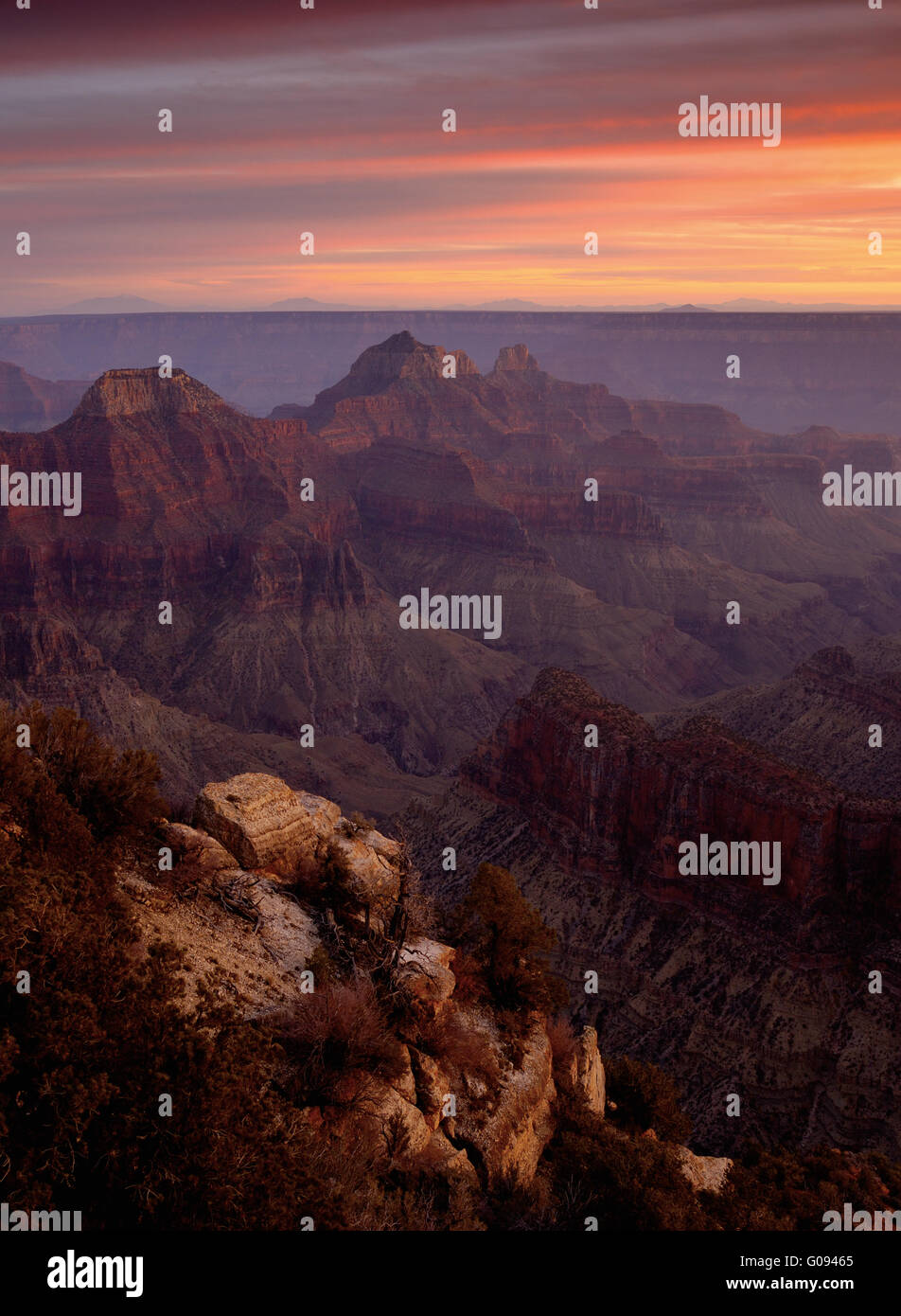 Bright Angel Viewpoint Sunset - Grand Canyon. Stock Photo