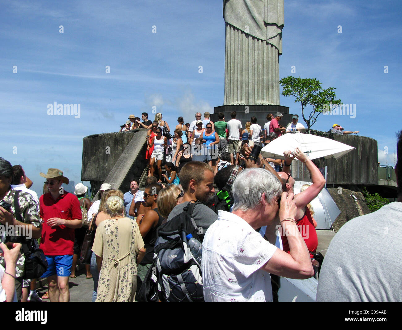 Rio de Janeiro, Brazil - February 20: tourists from all around the world making pitures at the statur of Christ the Redeemer in  Stock Photo