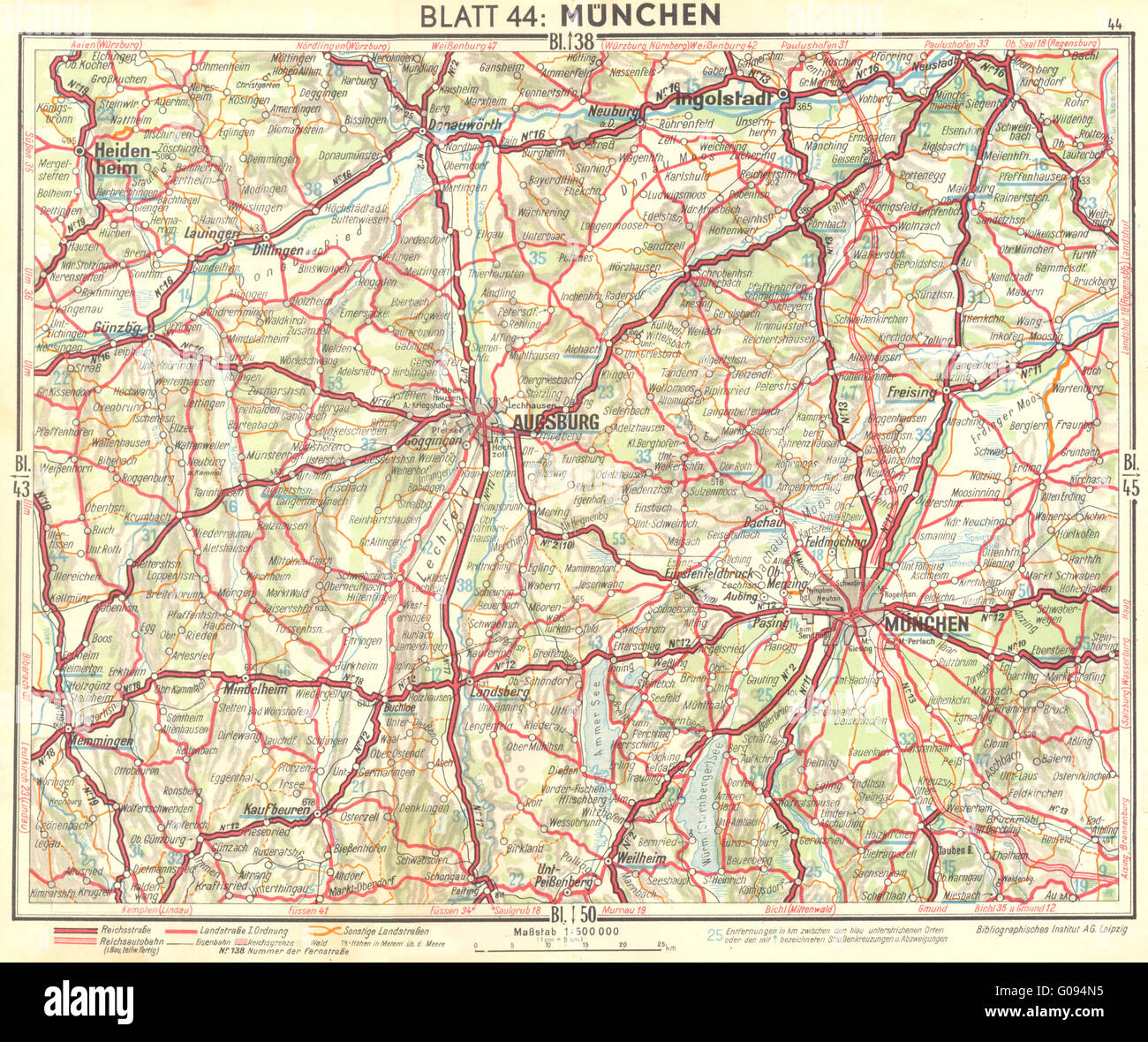 GERMANY: Munchen, 1936 vintage map Stock Photo