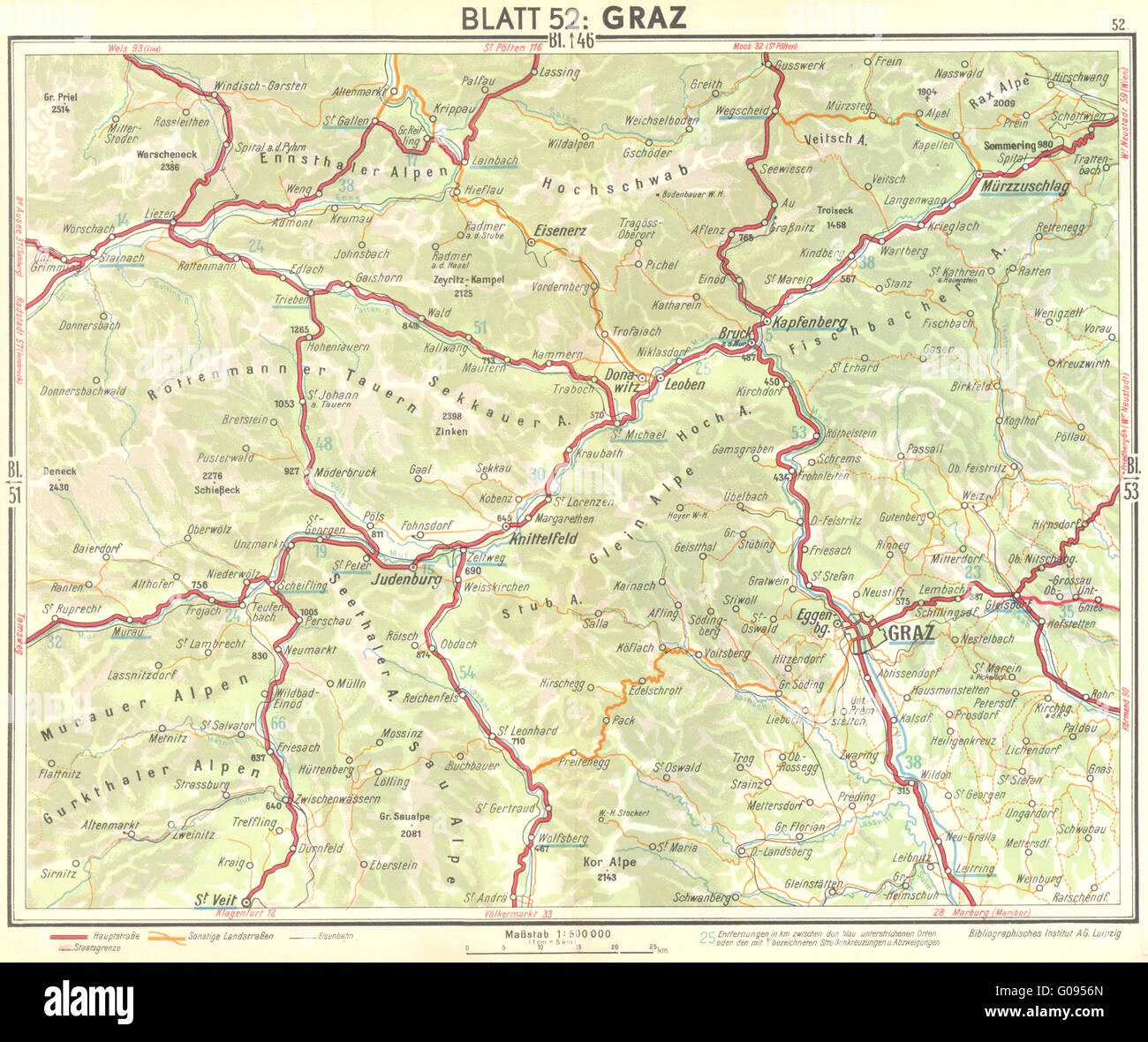 AUSTRIA: Graz, 1936 vintage map Stock Photo - Alamy