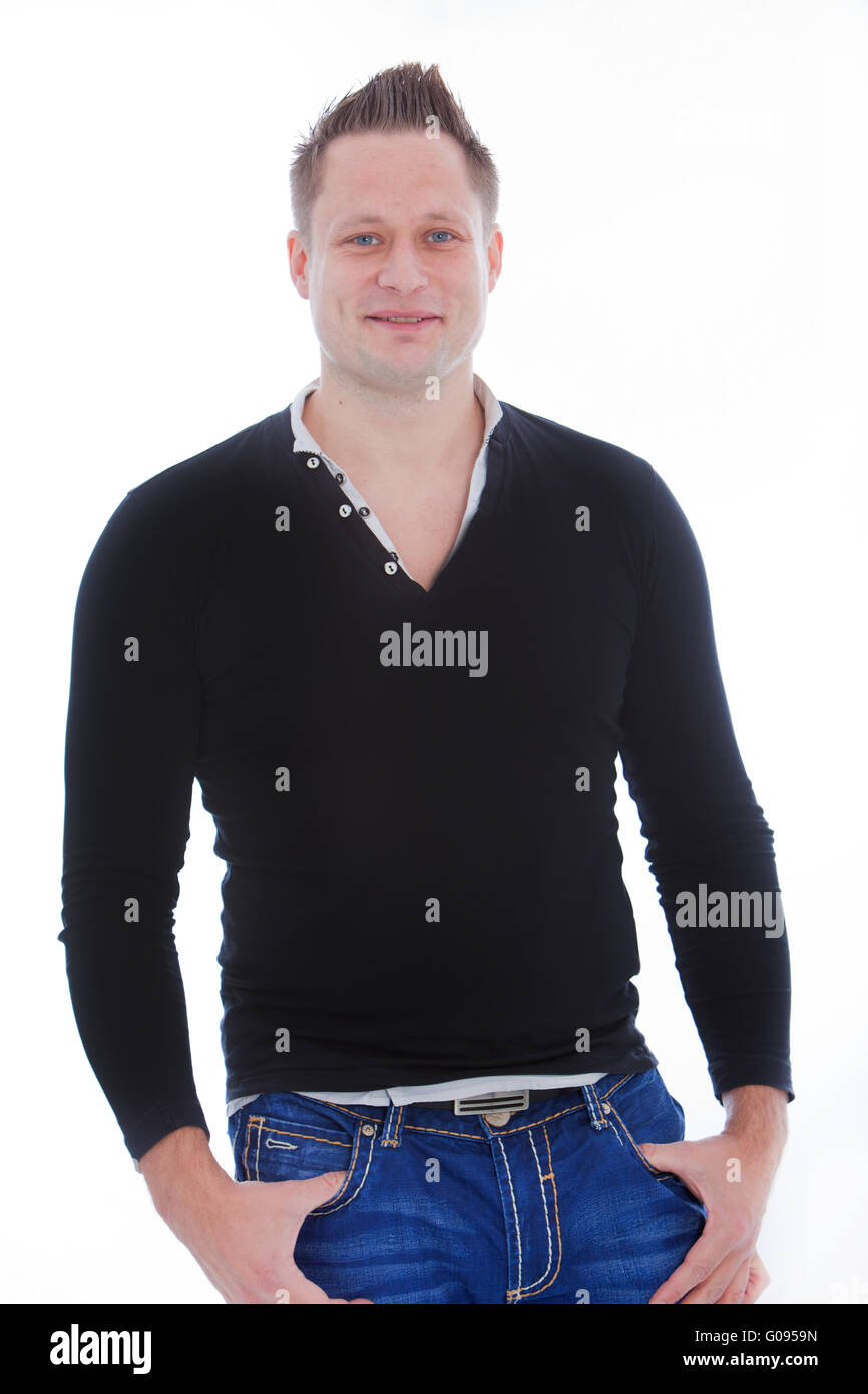 Attractive young man wearing long sleeve T-shirt Stock Photo