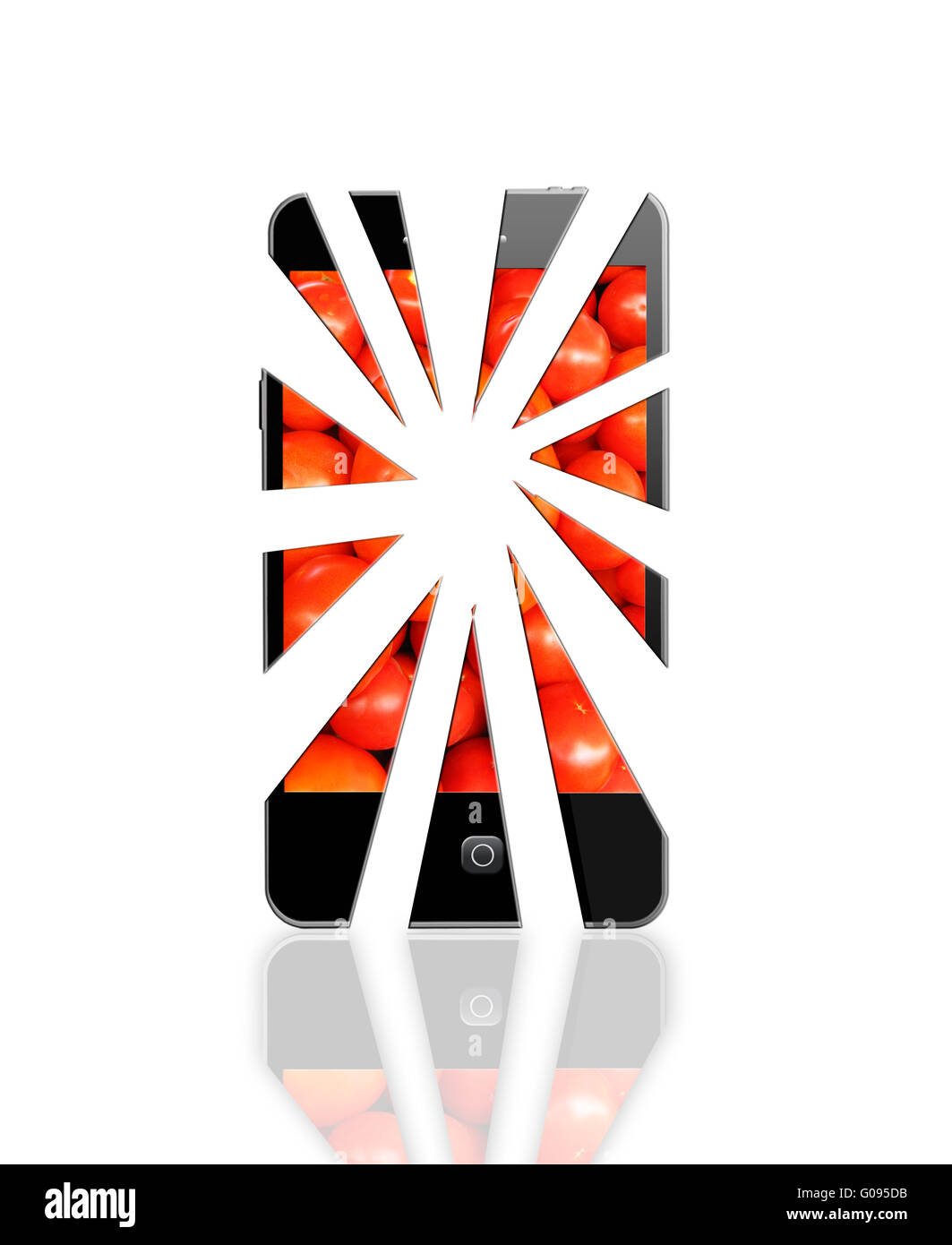 modern broken smartphone with splinters on the whi Stock Photo